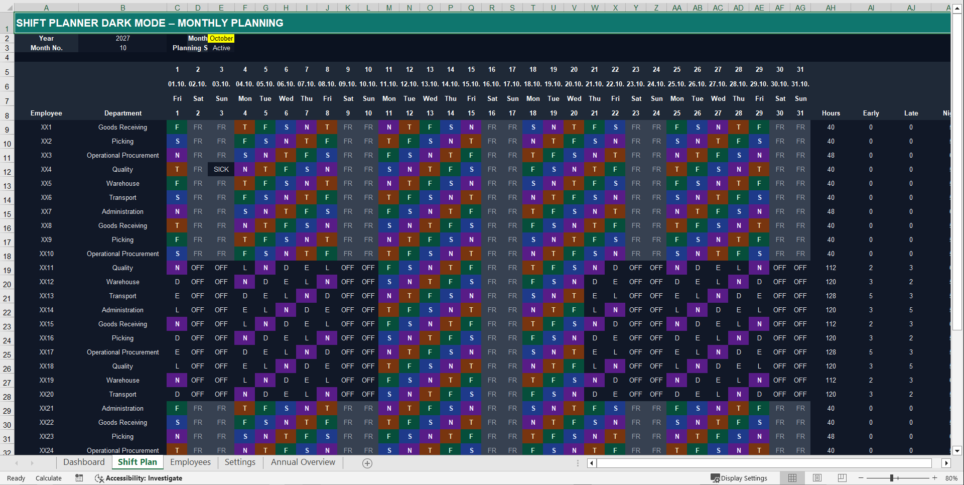 Automated Shift Schedule & Staff Planning Dashboard (Excel template (XLSX)) Preview Image