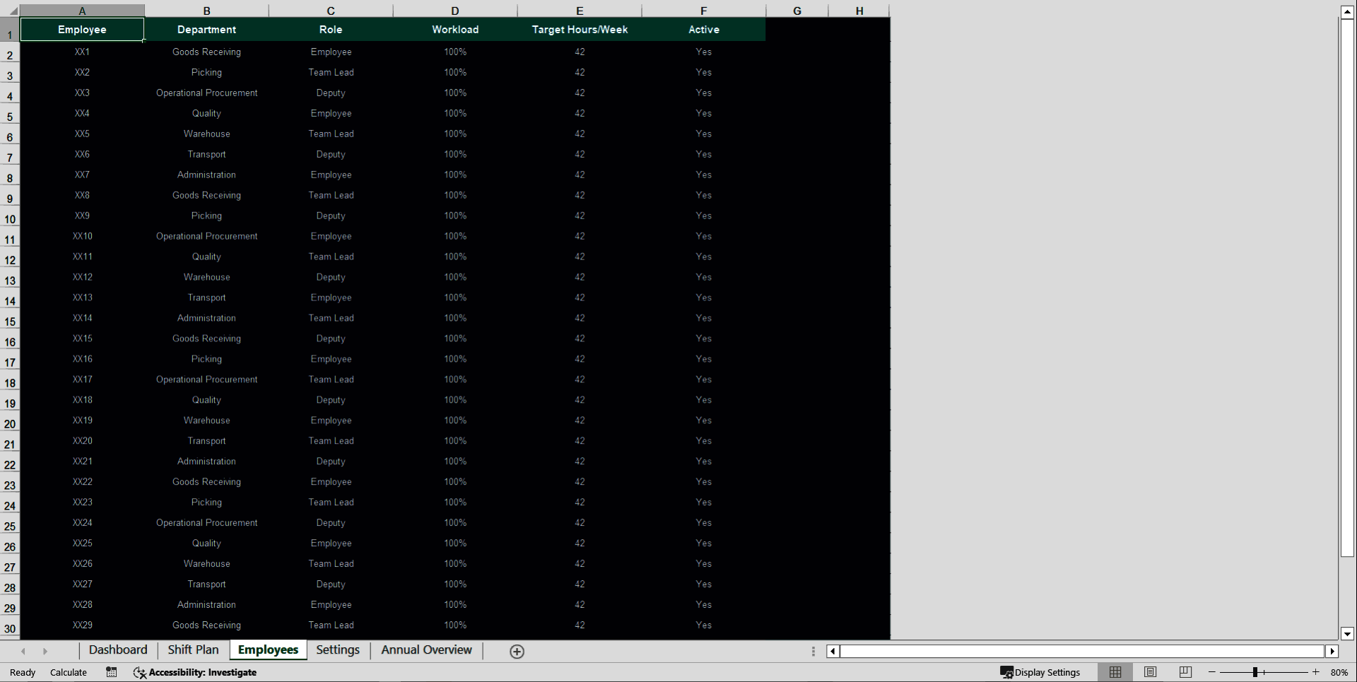 Automated Shift Schedule & Staff Planning Dashboard (Excel template (XLSX)) Preview Image