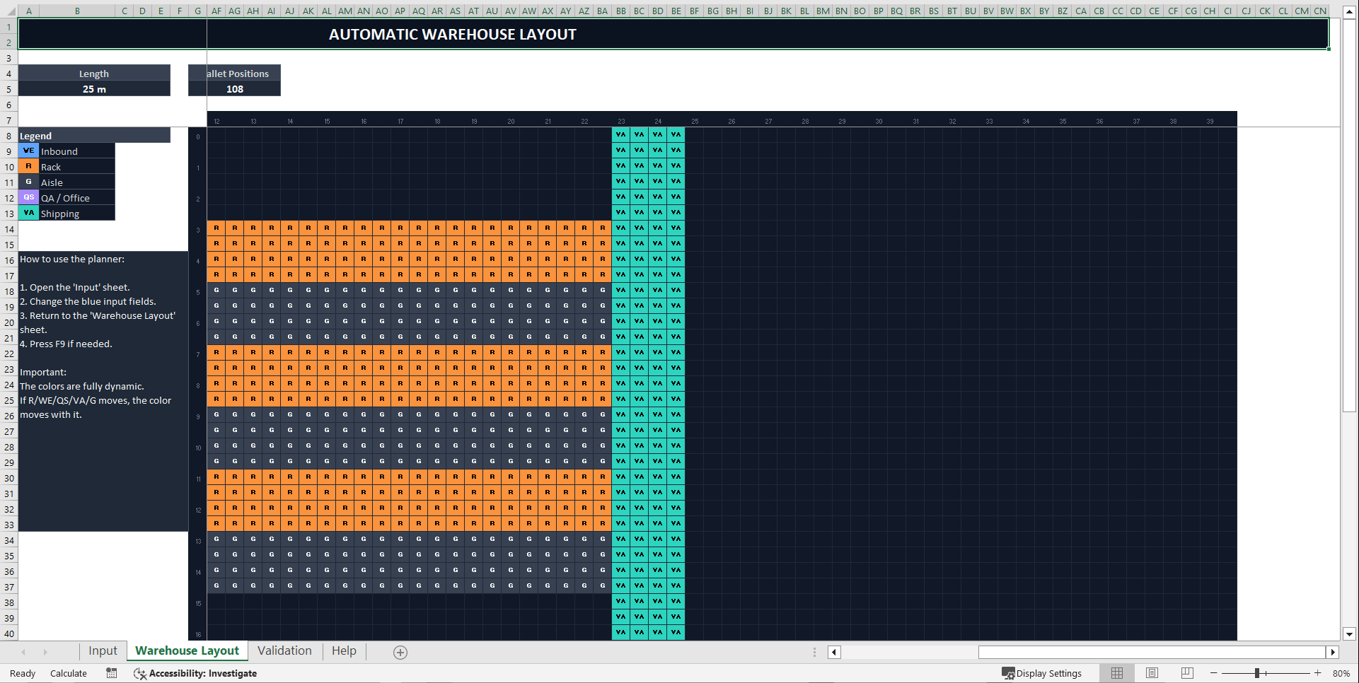 Dynamic Warehouse Layout & Grid Planner (Excel template (XLSX)) Preview Image