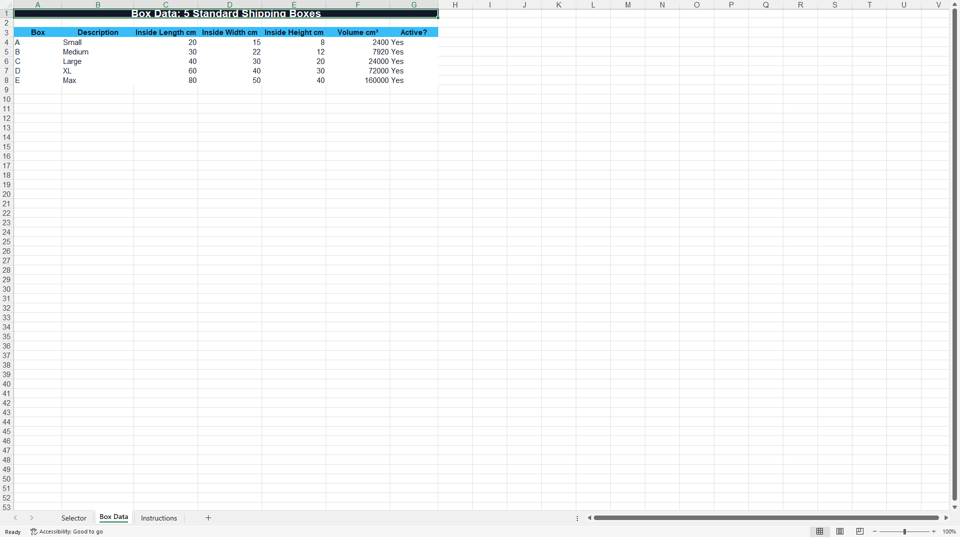 Automated Shipping Box Selector & Volume Optimizer (Excel template (XLSX)) Preview Image