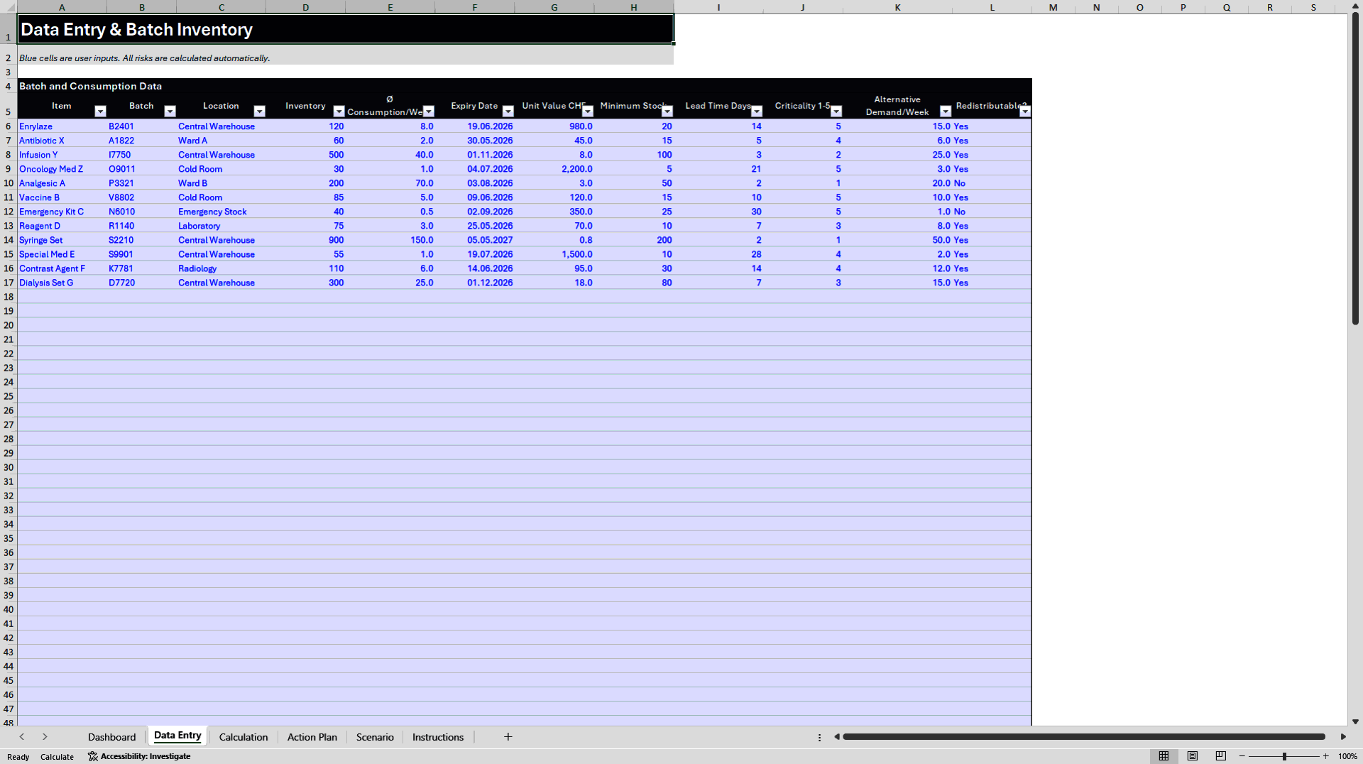Pharmaceutical Batch Expiry & FEFO Inventory Tracker (Excel template (XLSX)) Preview Image