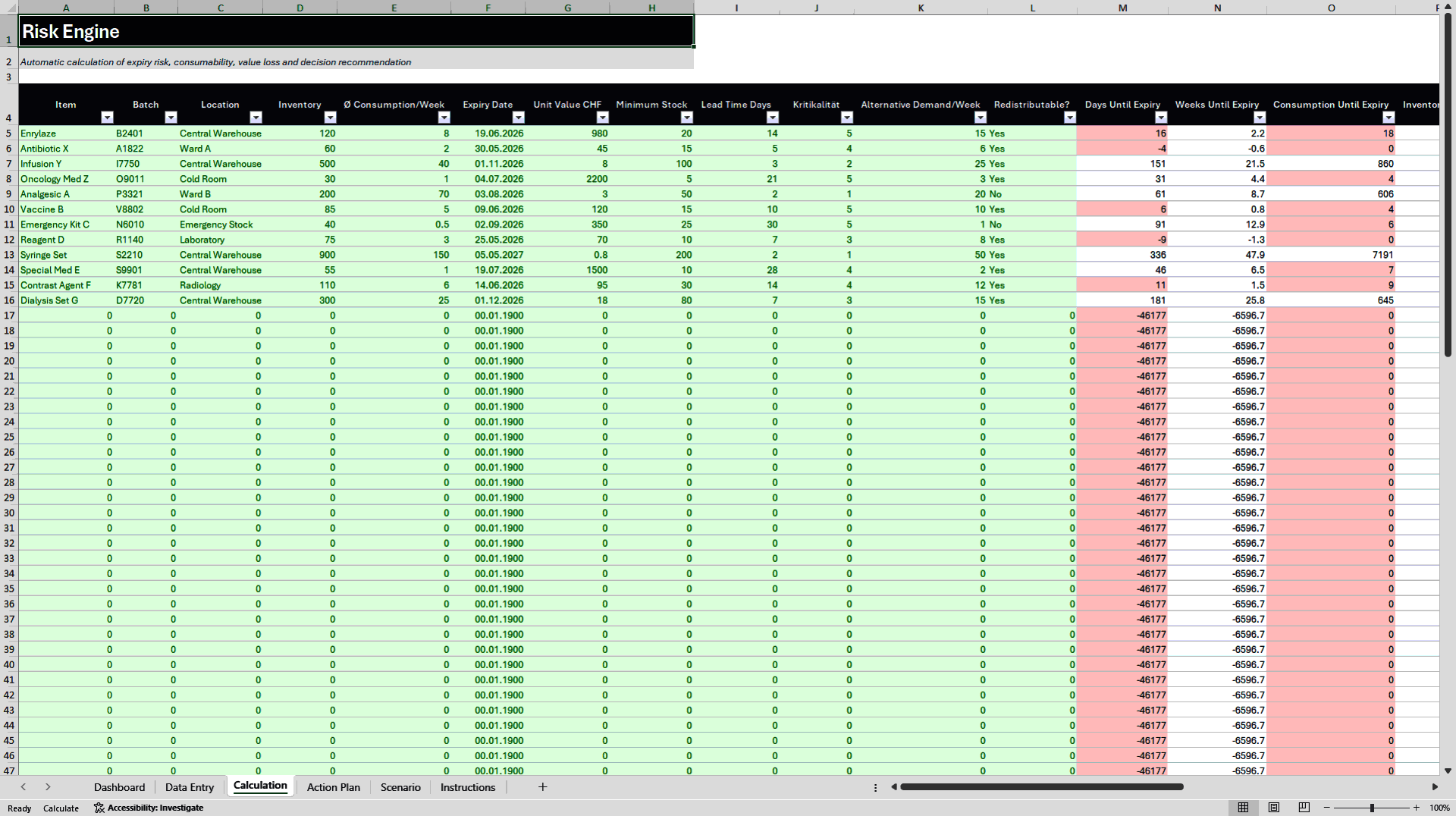 Pharmaceutical Batch Expiry & FEFO Inventory Tracker (Excel template (XLSX)) Preview Image