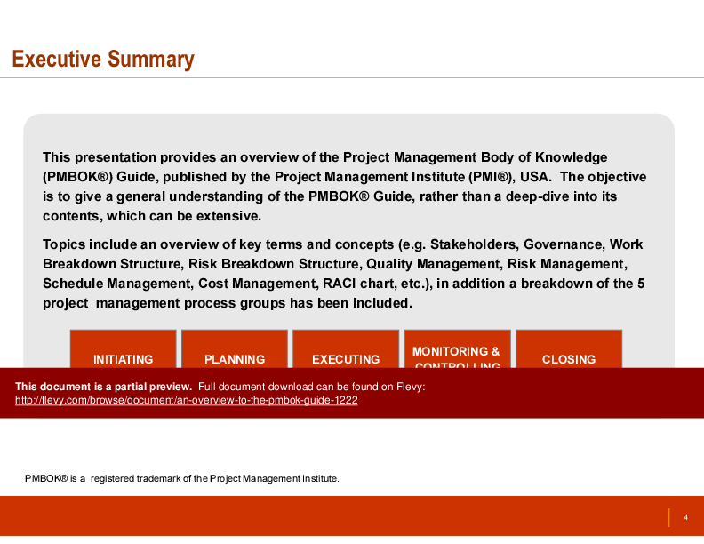 This is a partial preview of Project Management Body of Knowledge (PMBOK) Overview (45-slide PowerPoint presentation (PPTX)). Full document is 45 slides. 