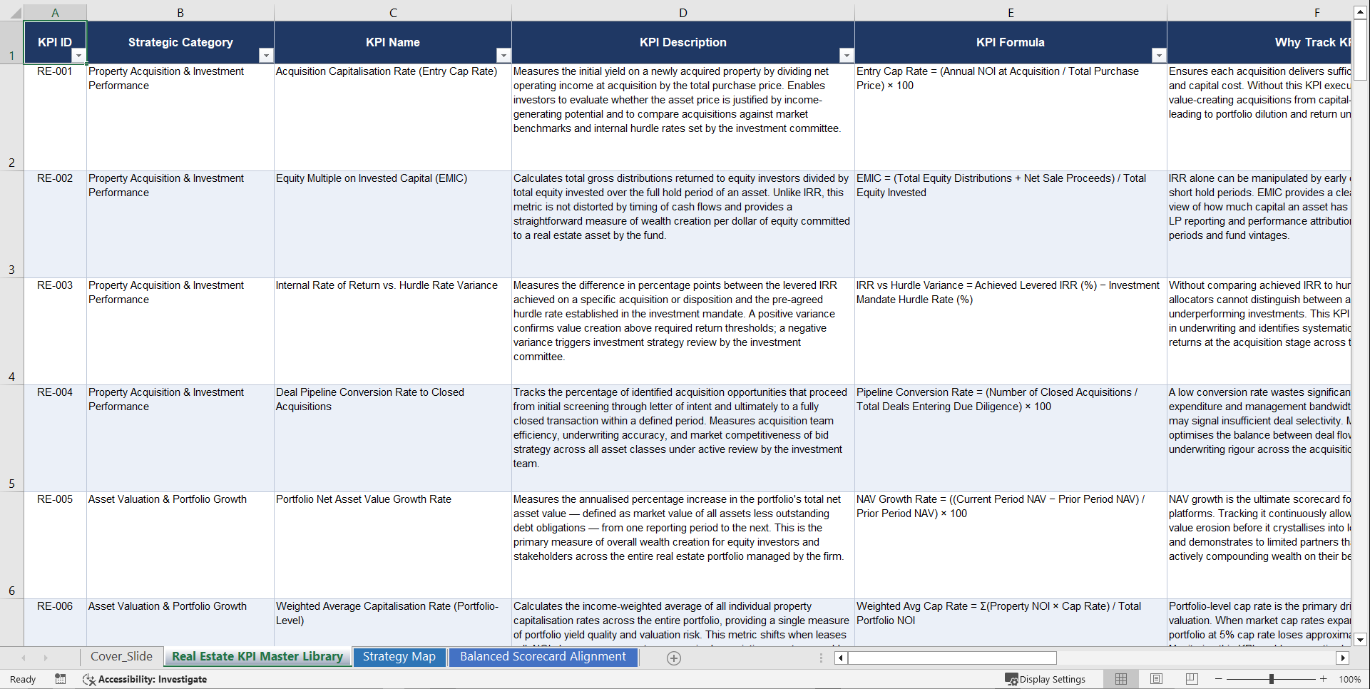 Real Estate KPIs & Benchmarks (Excel template (XLSX)) Preview Image