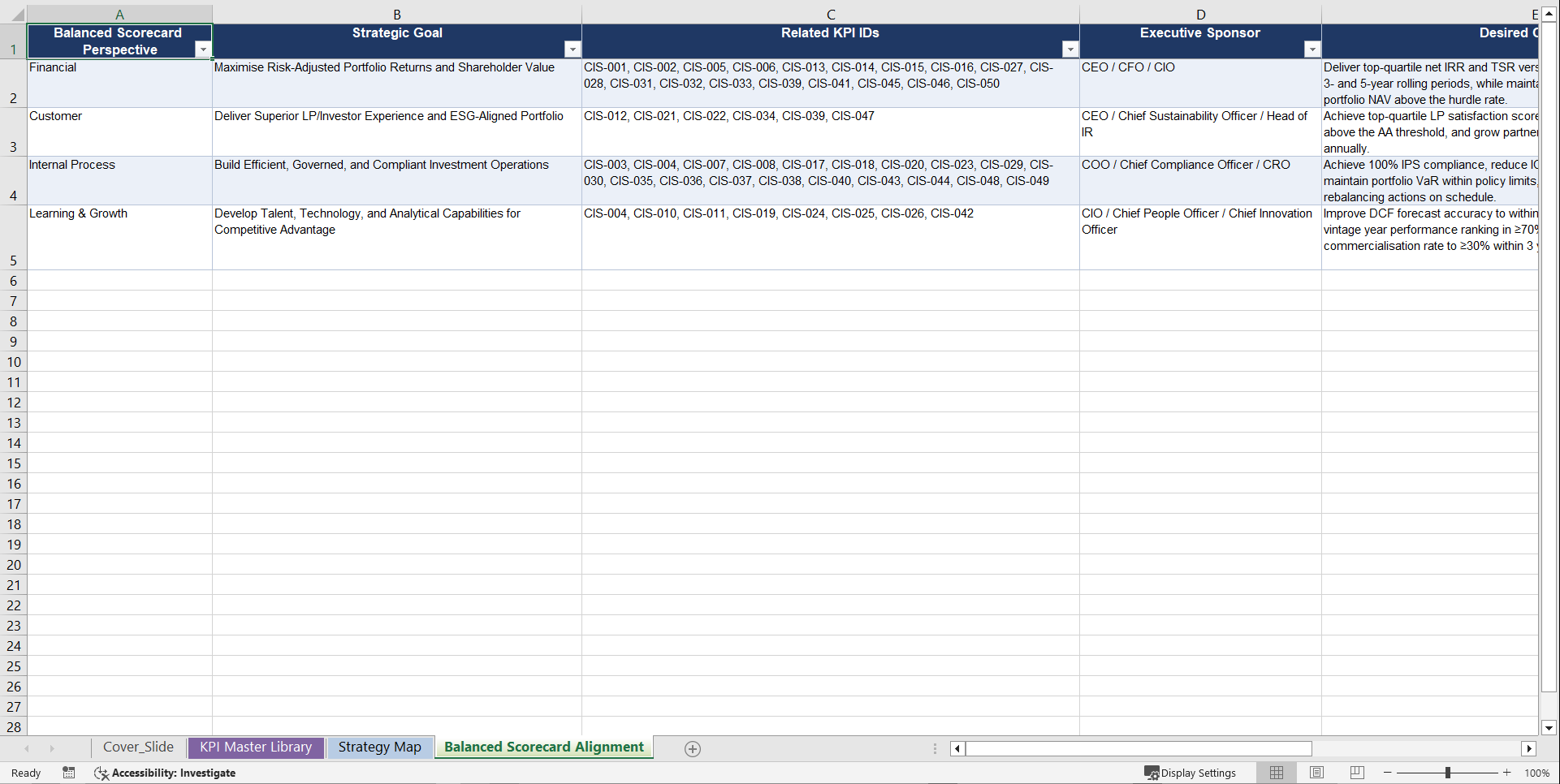 Corporate Investment Strategy KPIs & Benchmarks (Excel template (XLSX)) Preview Image