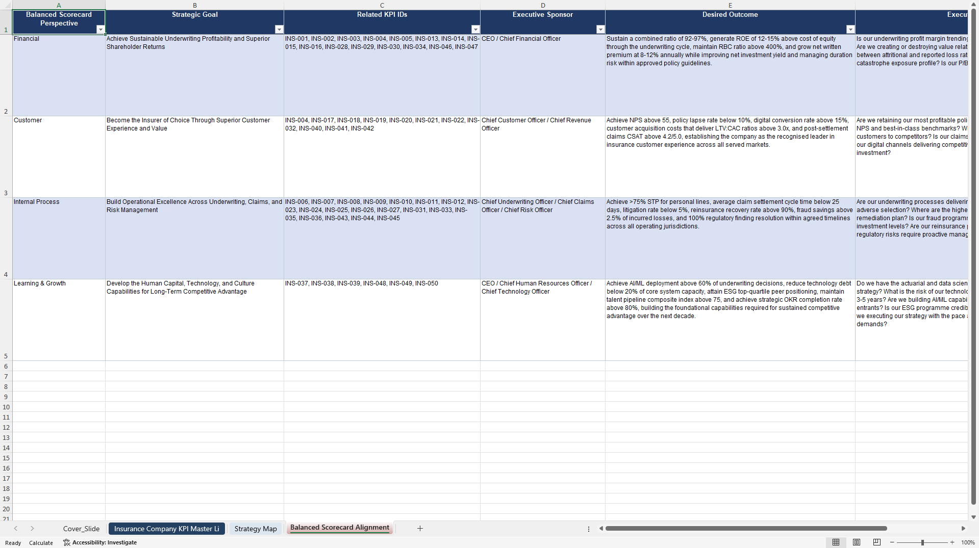 Insurance Company KPIs & Benchmarks (Excel template (XLSX)) Preview Image