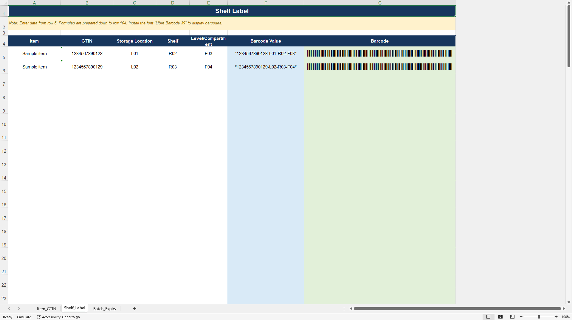Automated GTIN-13 & Warehouse Shelf Label Tool (Excel template (XLSX)) Preview Image
