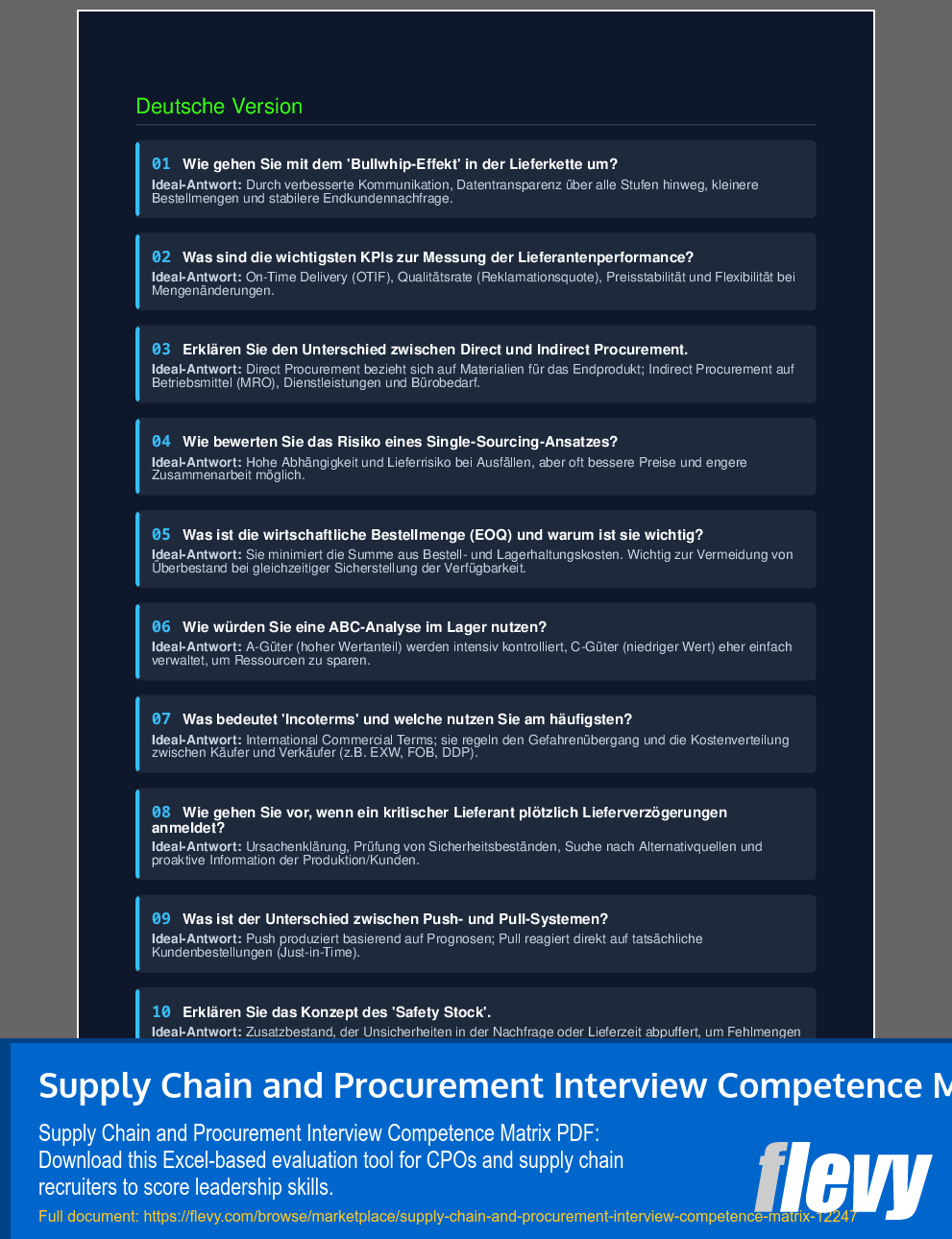 Supply Chain and Procurement Interview Competence Matrix (6-page PDF document) Preview Image