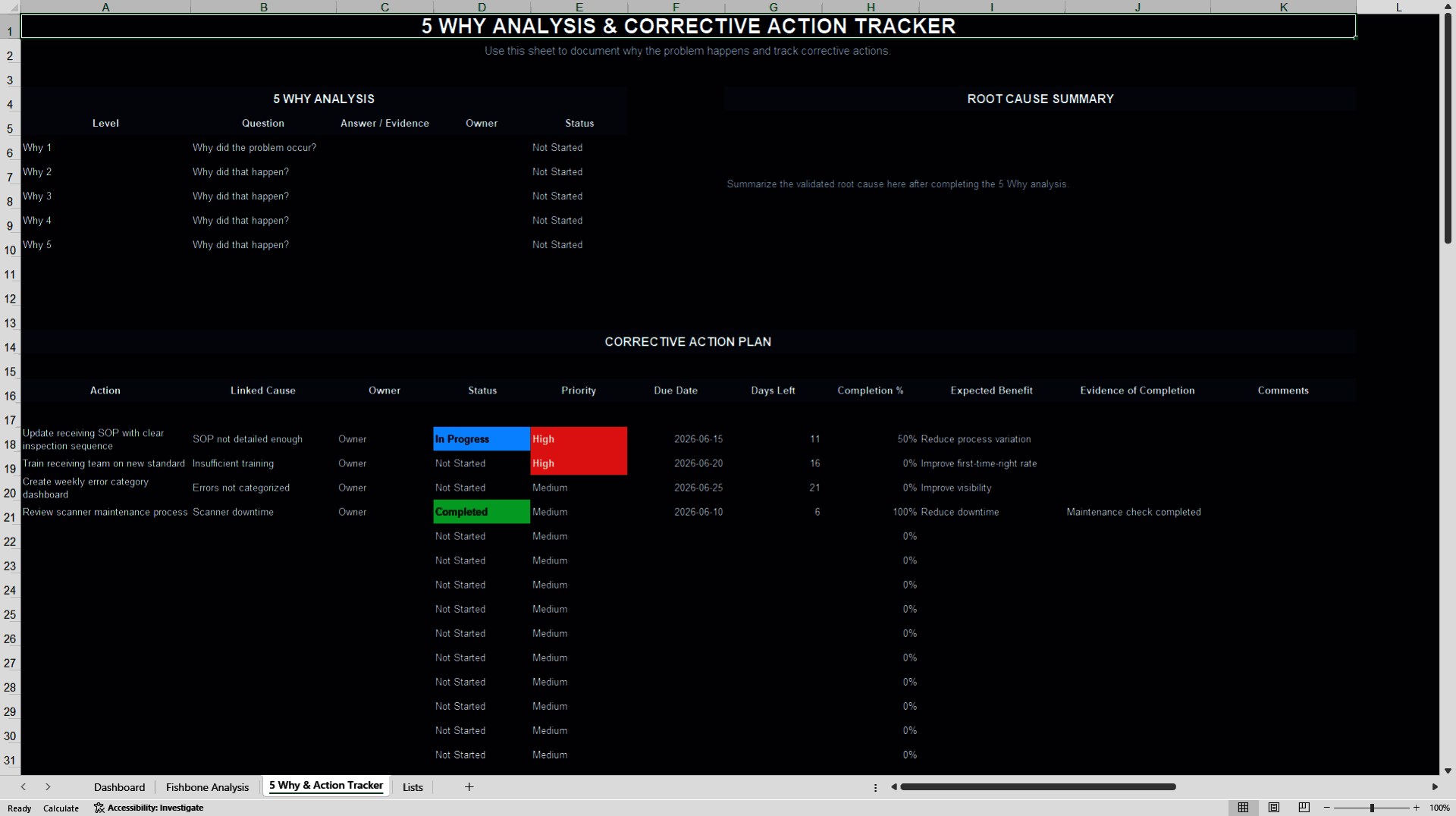 Ishikawa Fishbone Root Cause Analysis Excel Template (Excel template (XLSX)) Preview Image