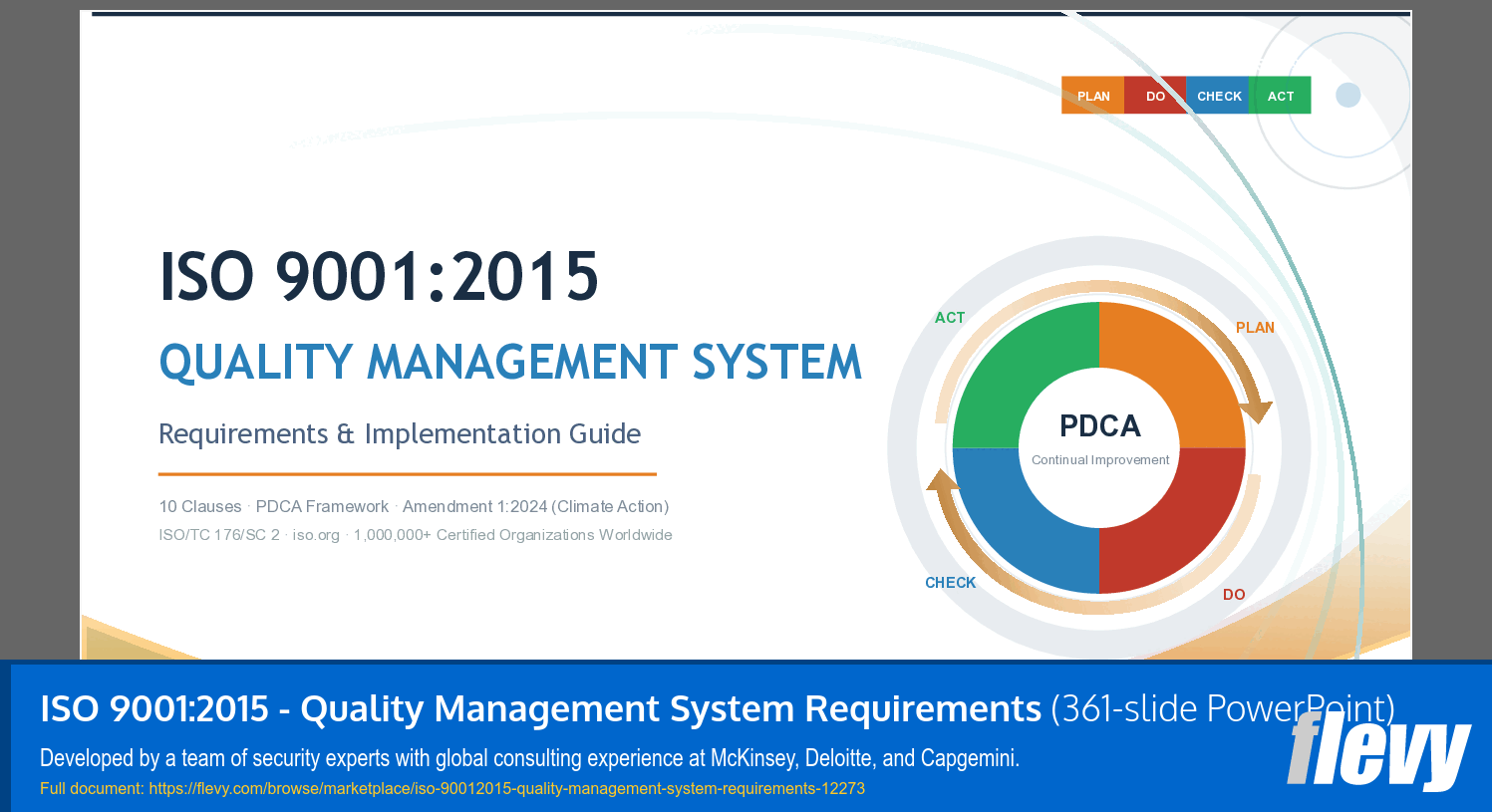 ISO 9001:2015 - Quality Management System Requirements (361-slide PPT PowerPoint presentation template (PPTX)) Preview Image