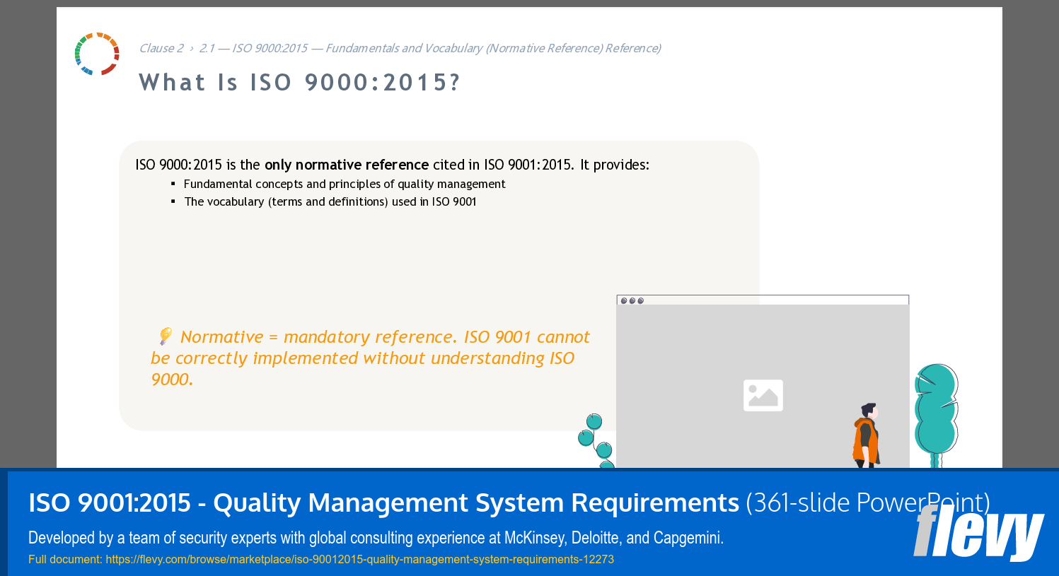 ISO 9001:2015 - Quality Management System Requirements (361-slide PPT PowerPoint presentation template (PPTX)) Preview Image