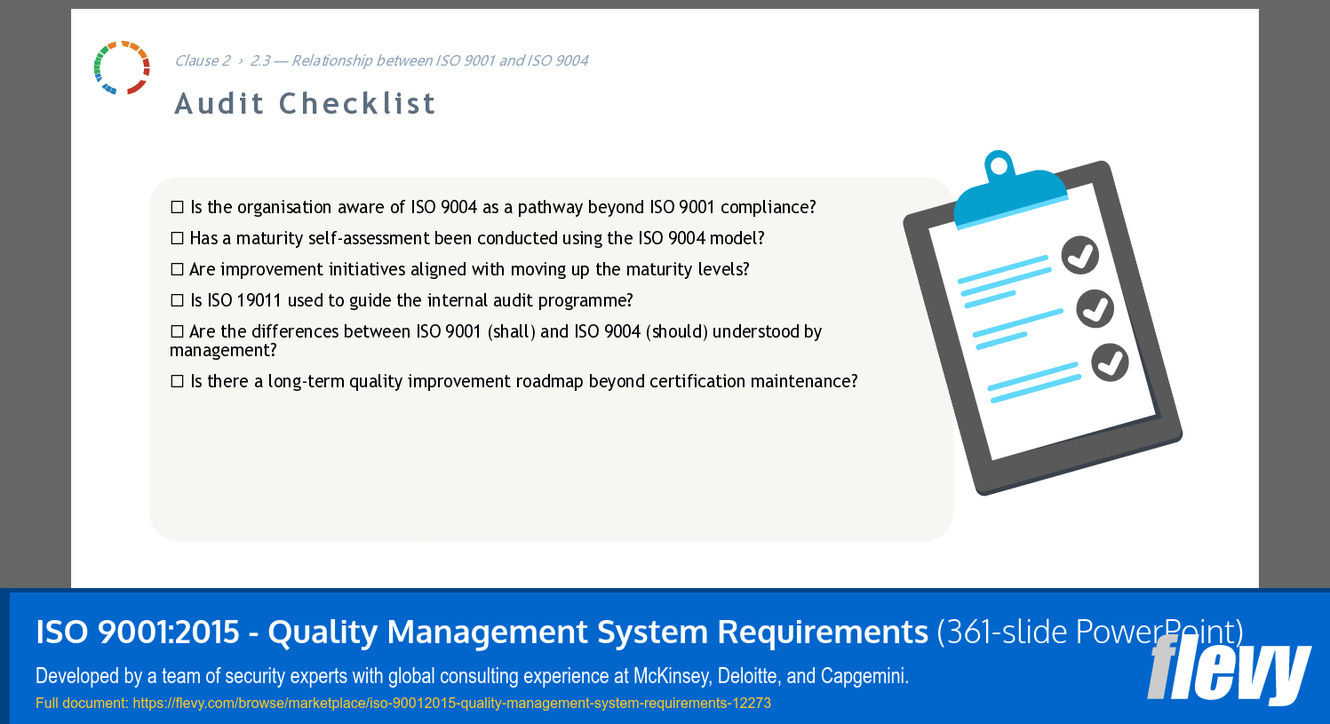 ISO 9001:2015 - Quality Management System Requirements (361-slide PPT PowerPoint presentation template (PPTX)) Preview Image