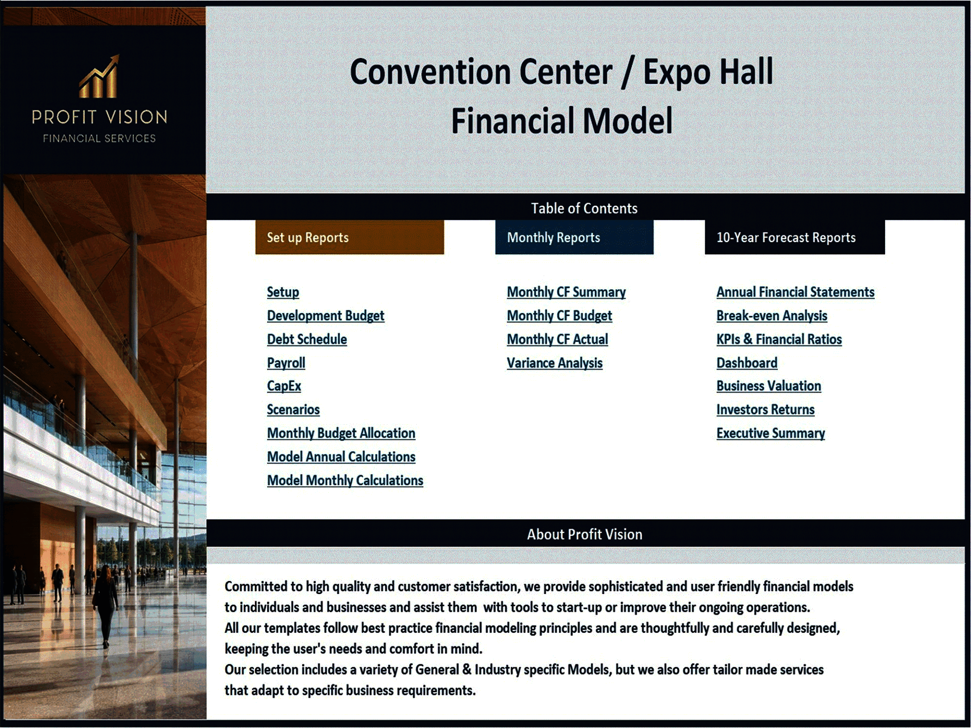 Convention Center / Expo Hall – 10 Year Financial Model (Excel template (XLSX)) Preview Image