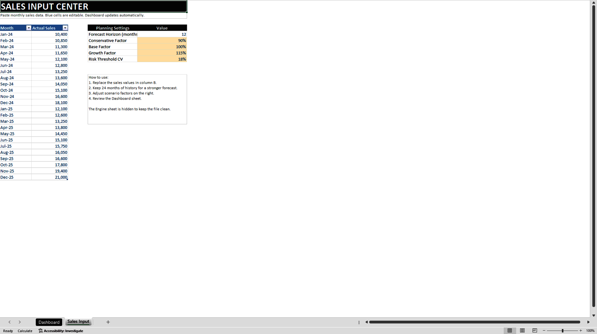 Executive Demand Forecasting Dashboard Model (Excel template (XLSX)) Preview Image