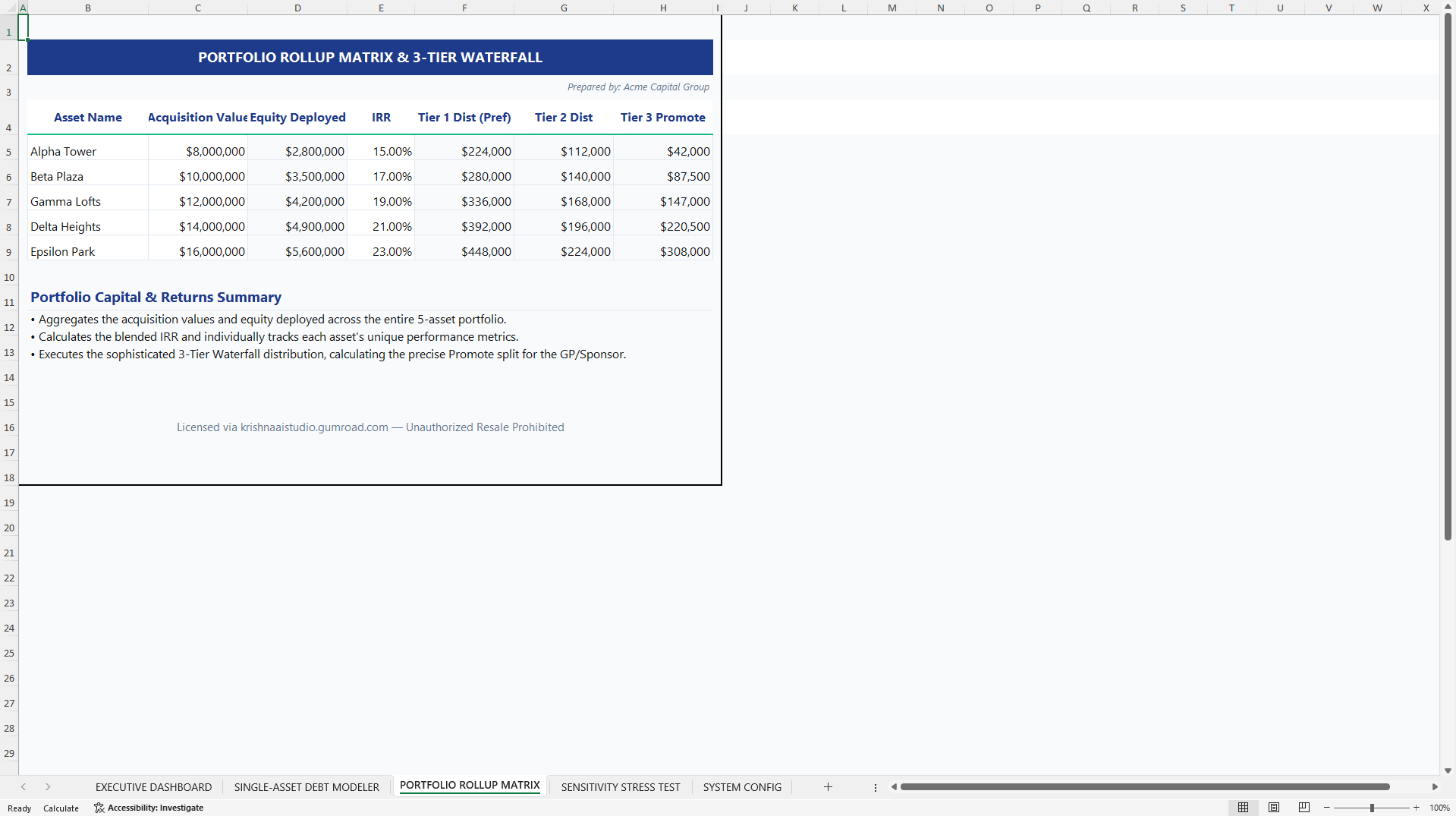 Institutional Real Estate LBO & Portfolio Engine (Excel template (XLSM)) Preview Image