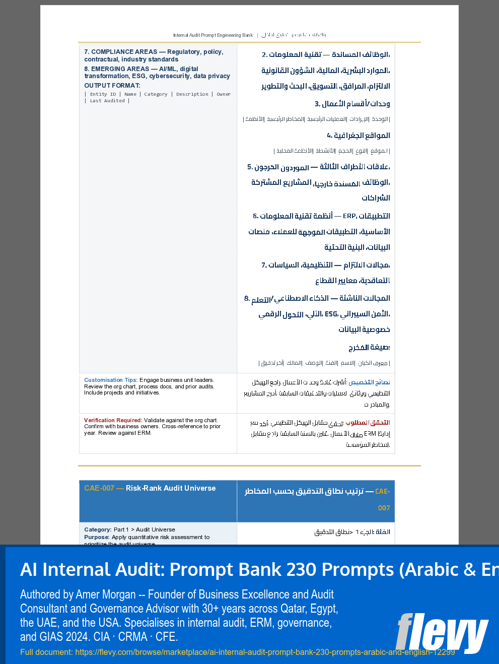 AI Internal Audit: Prompt Bank 230 Prompts (Arabic & English) (288-page PDF document) Preview Image