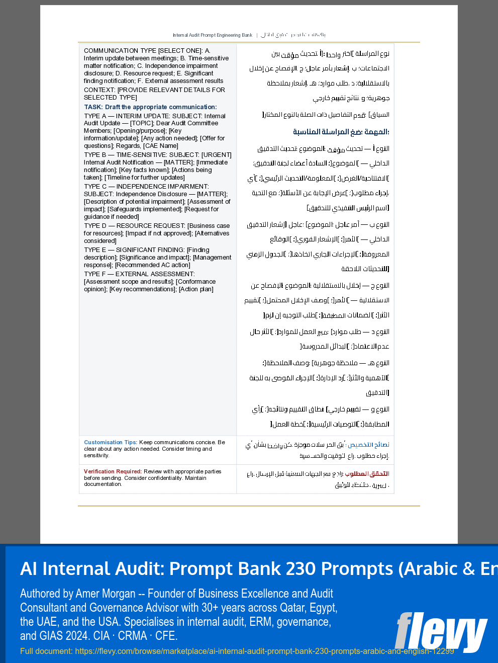 AI Internal Audit: Prompt Bank 230 Prompts (Arabic & English) (288-page PDF document) Preview Image