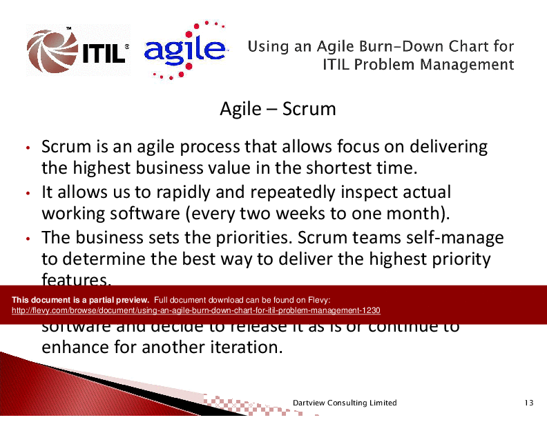 This is a partial preview of Using an Agile Burn-Down Chart for ITIL Problem Management (40-slide PowerPoint presentation (PPTX)). Full document is 40 slides. 