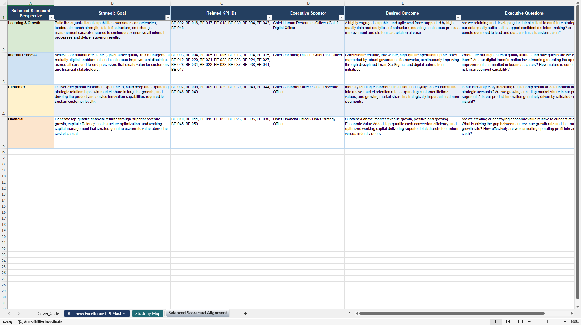 Business Excellence KPIs & Benchmarks (Excel template (XLSX)) Preview Image