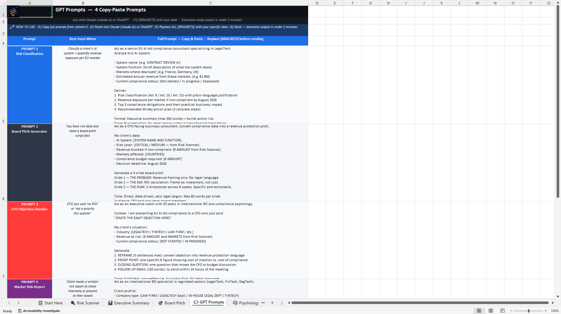 AI Act Revenue Protection Scanner - Pro Bundle (Excel template (XLSX)) Preview Image