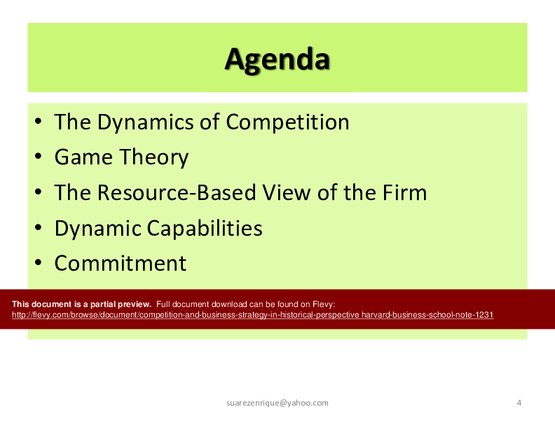 Competition and Business Strategy in Historical Perspective (Harvard Business School Note) (156-page PDF document) Preview Image