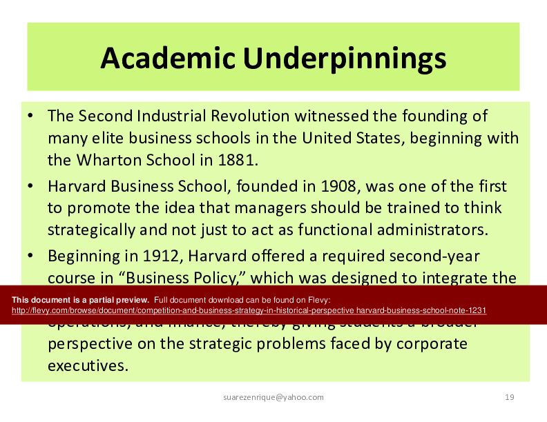 Competition and Business Strategy in Historical Perspective (Harvard Business School Note) (156-page PDF document) Preview Image