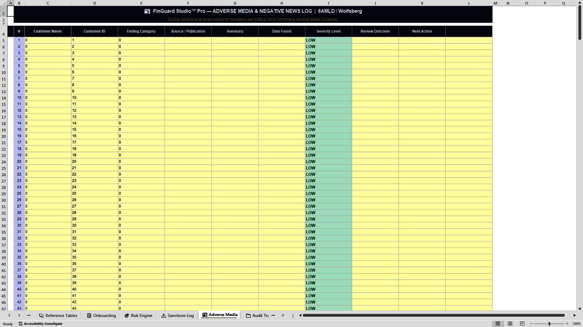 AML/KYC Customer Risk Scoring & Onboarding Engine (Excel template (XLSX)) Preview Image