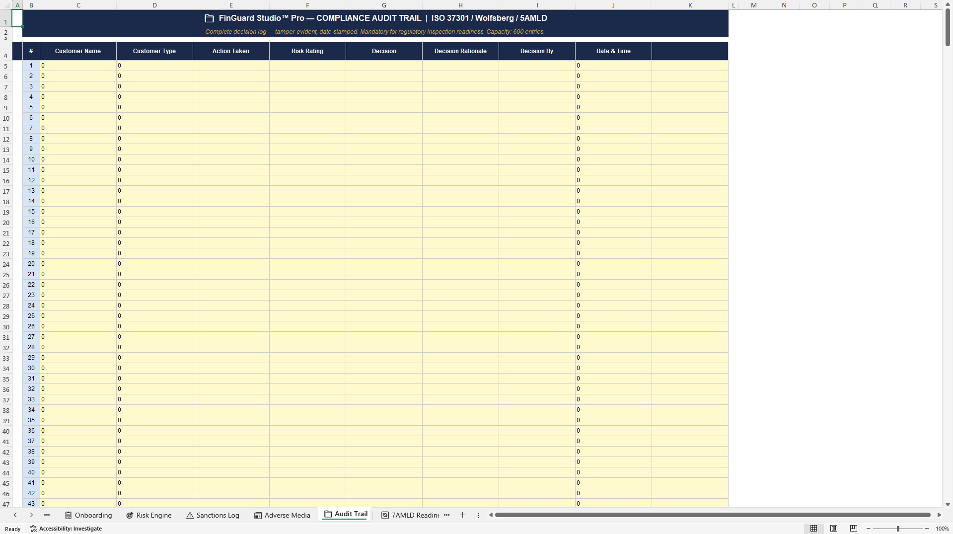 AML/KYC Customer Risk Scoring & Onboarding Engine (Excel template (XLSX)) Preview Image