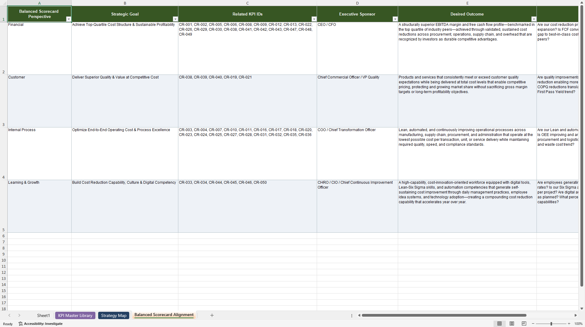 Cost Reduction KPIs & Benchmarks (Excel template (XLSX)) Preview Image