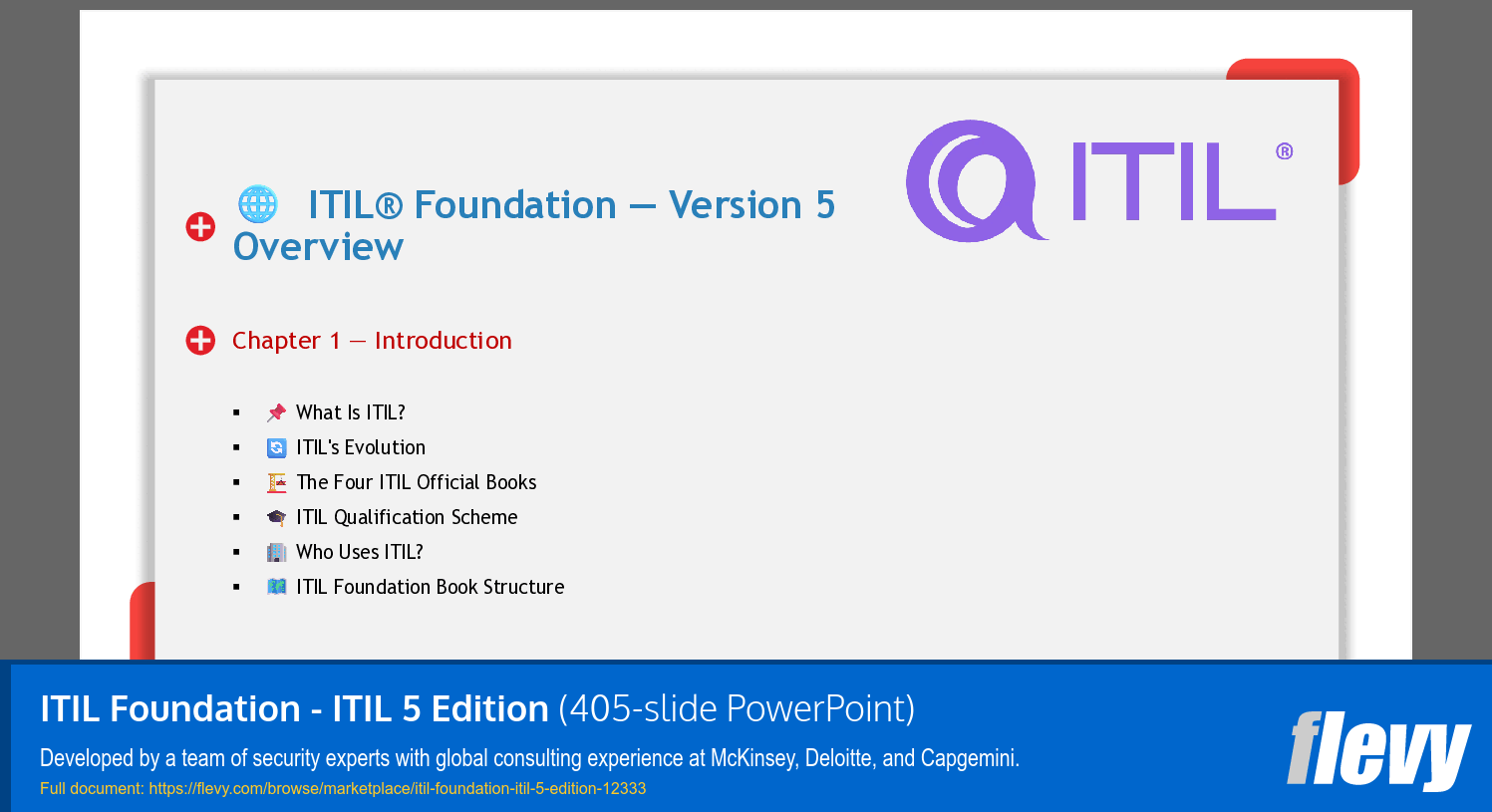 ITIL Foundation - ITIL 5 Edition (405-slide PPT PowerPoint presentation template (PPTX)) Preview Image