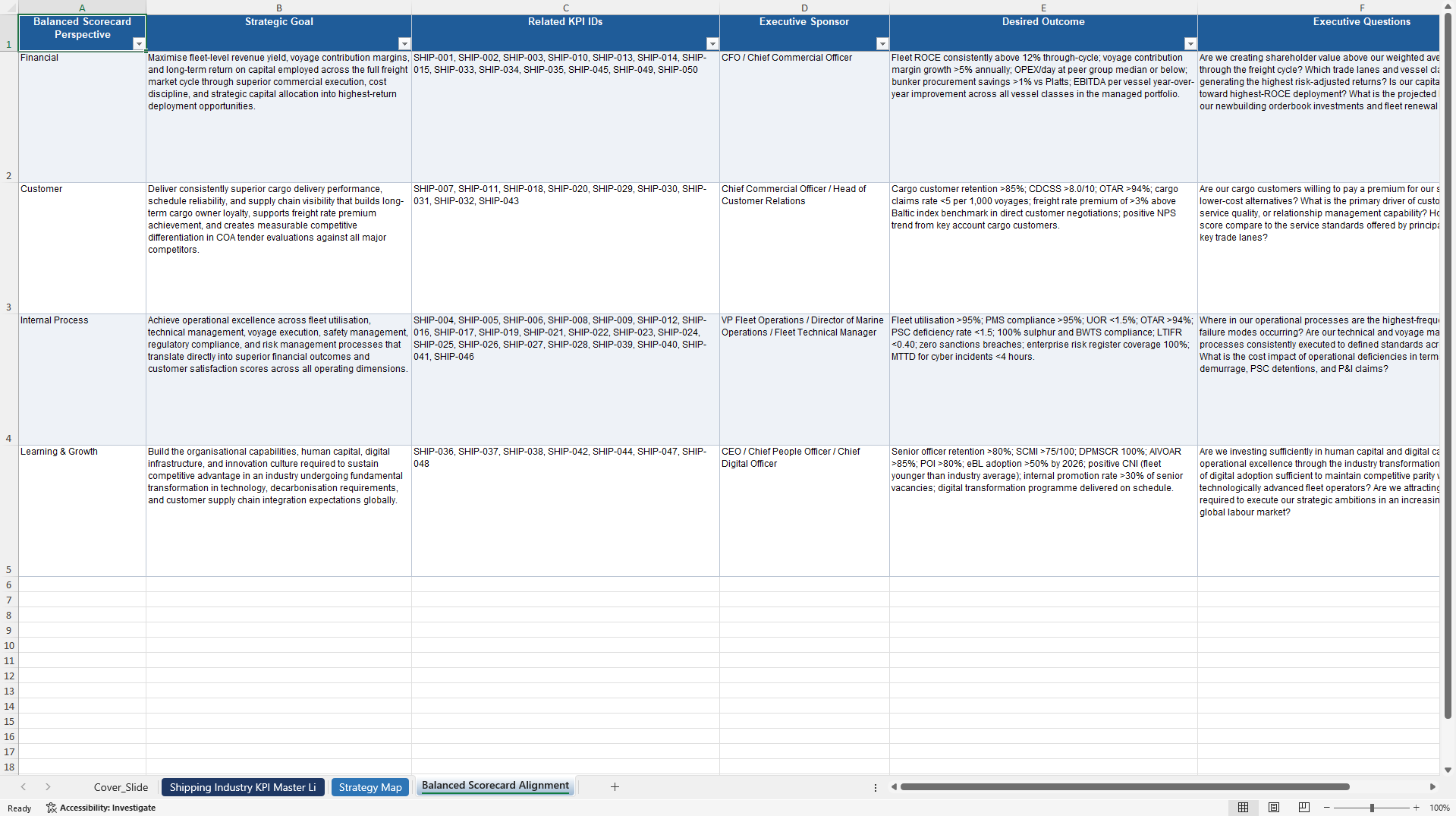 Shipping Industry KPIs & Benchmarks (Excel template (XLSX)) Preview Image