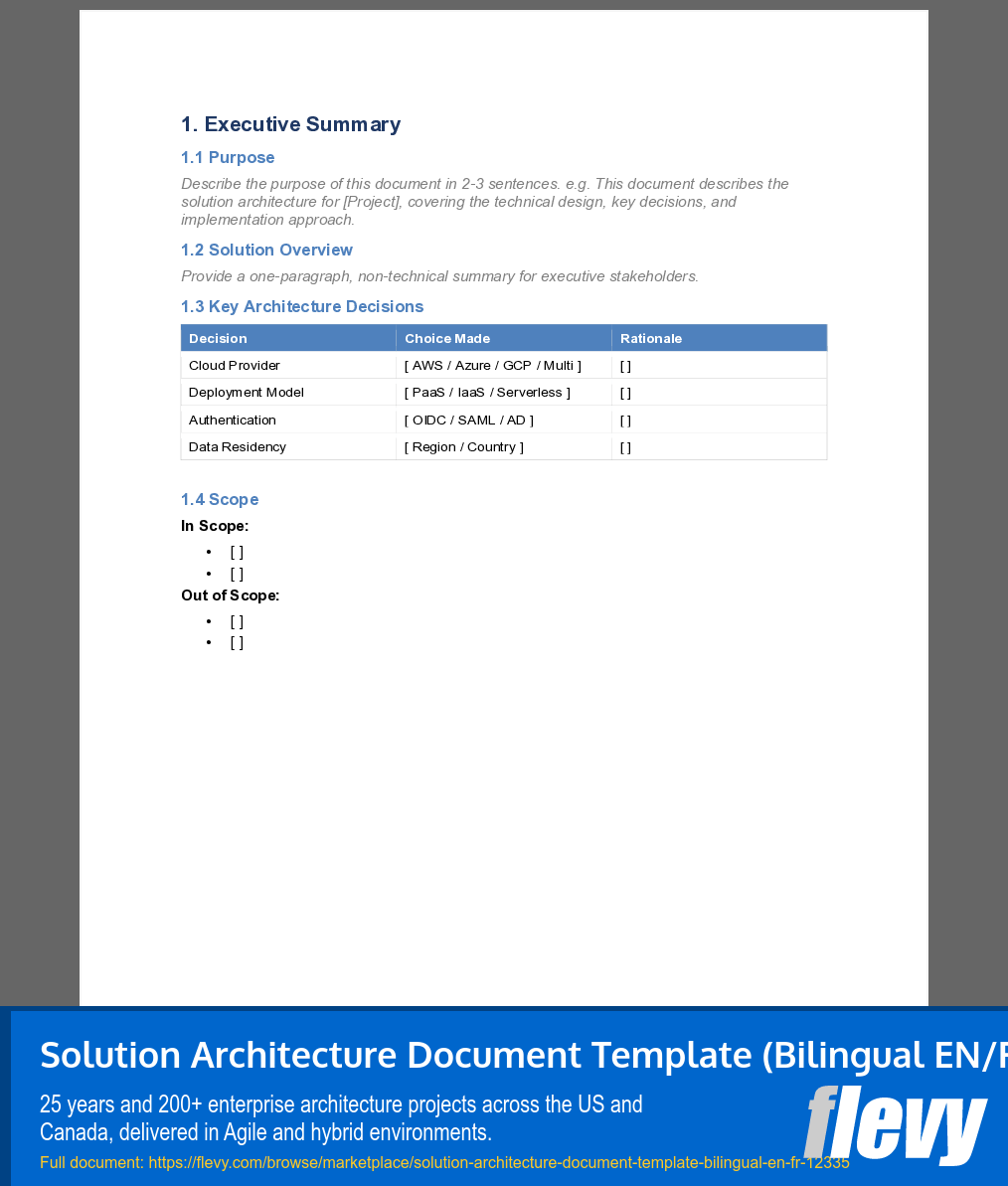 Solution Architecture Document Template (Bilingual EN/FR) (15-page Word document) Preview Image