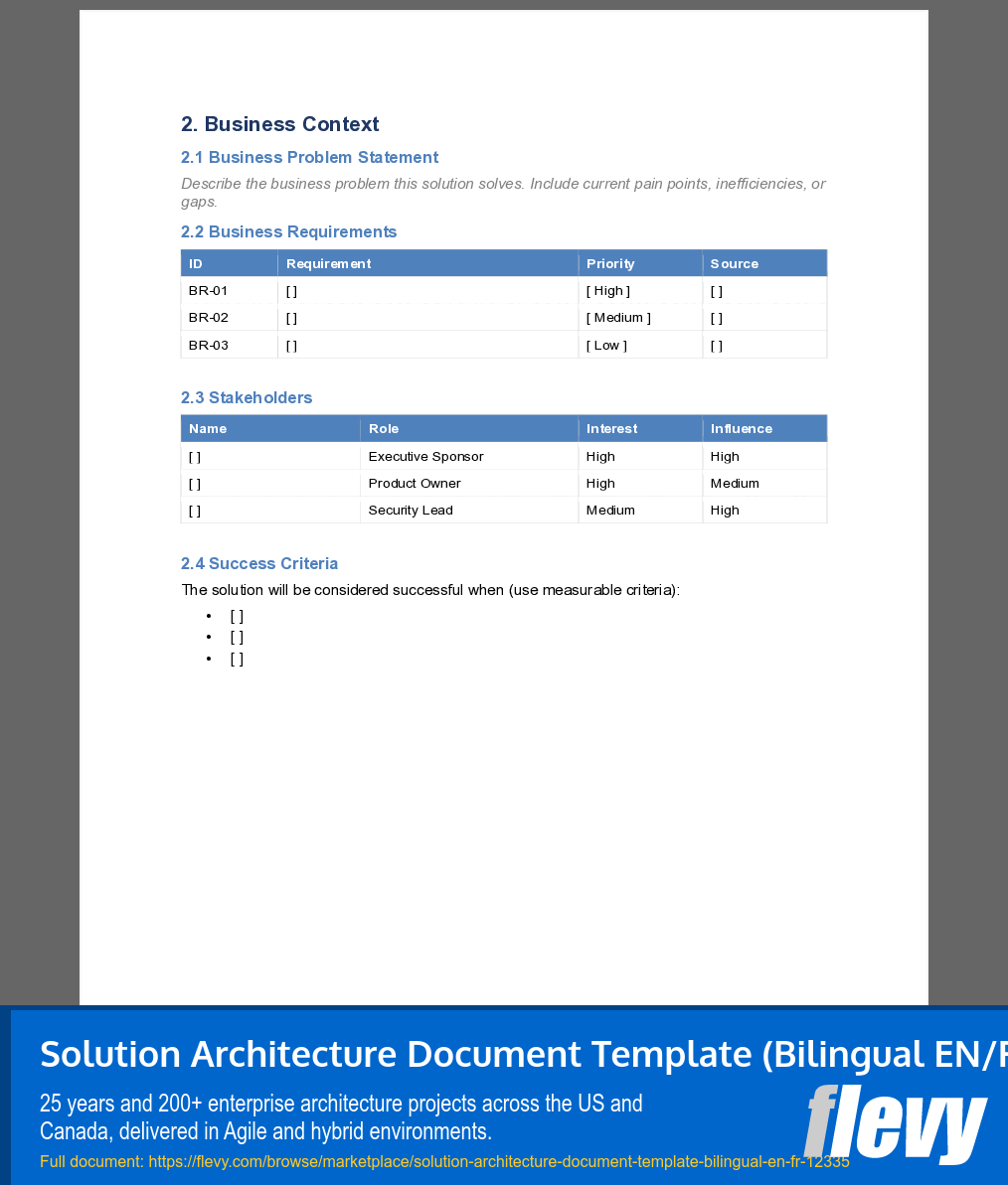 Solution Architecture Document Template (Bilingual EN/FR) (15-page Word document) Preview Image