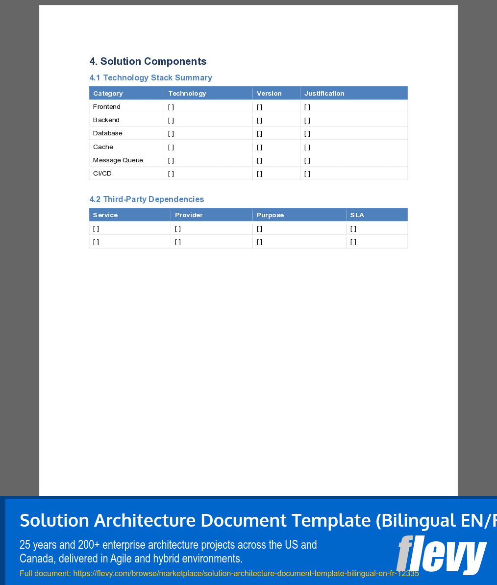 Solution Architecture Document Template (Bilingual EN/FR) (15-page Word document) Preview Image