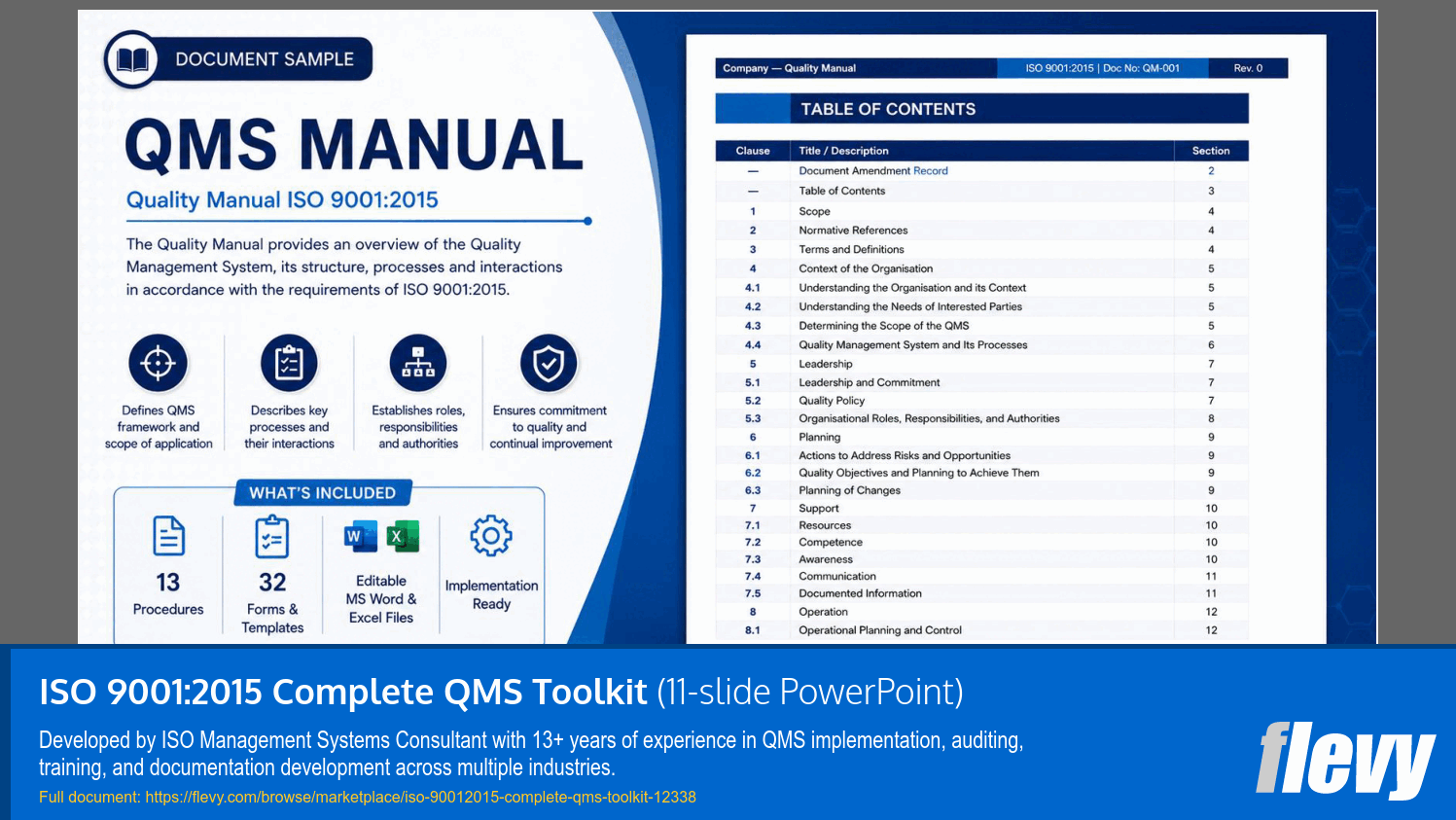 ISO 9001:2015 Complete QMS Toolkit (11-slide PPT PowerPoint presentation template (PPTX)) Preview Image
