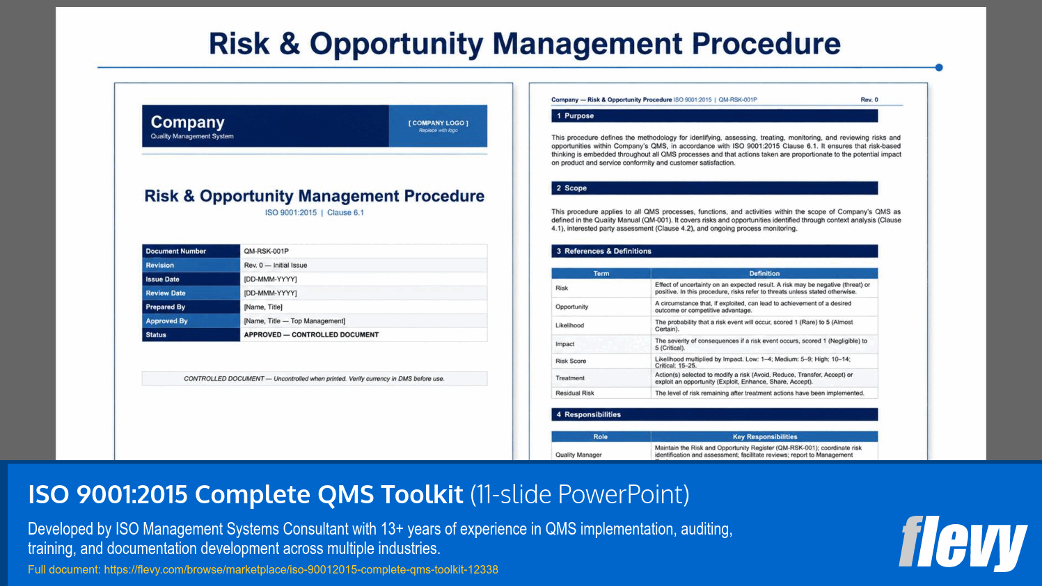 ISO 9001:2015 Complete QMS Toolkit (11-slide PPT PowerPoint presentation template (PPTX)) Preview Image