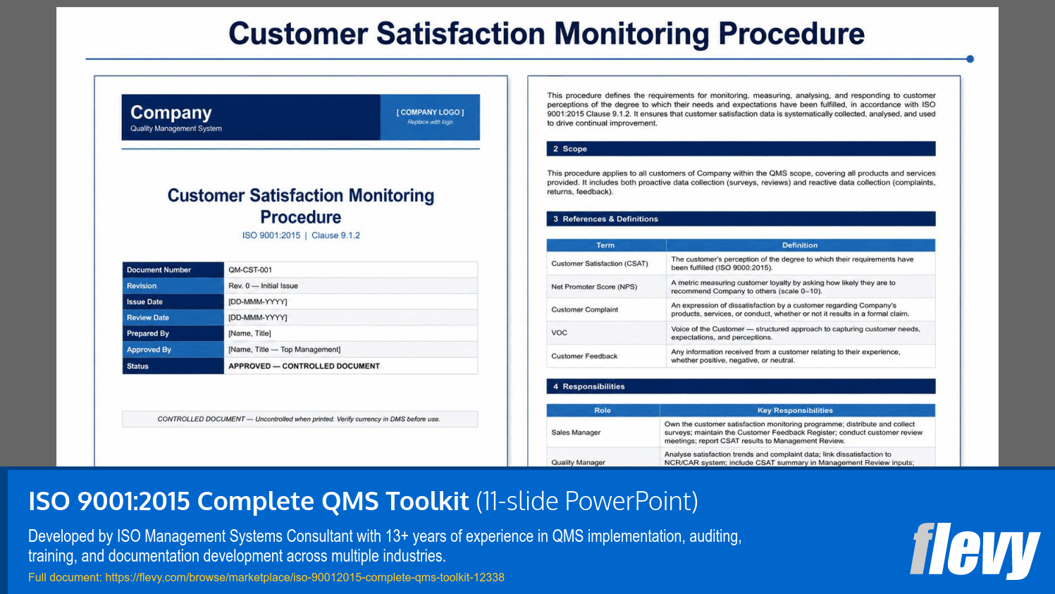 ISO 9001:2015 Complete QMS Toolkit (11-slide PPT PowerPoint presentation template (PPTX)) Preview Image