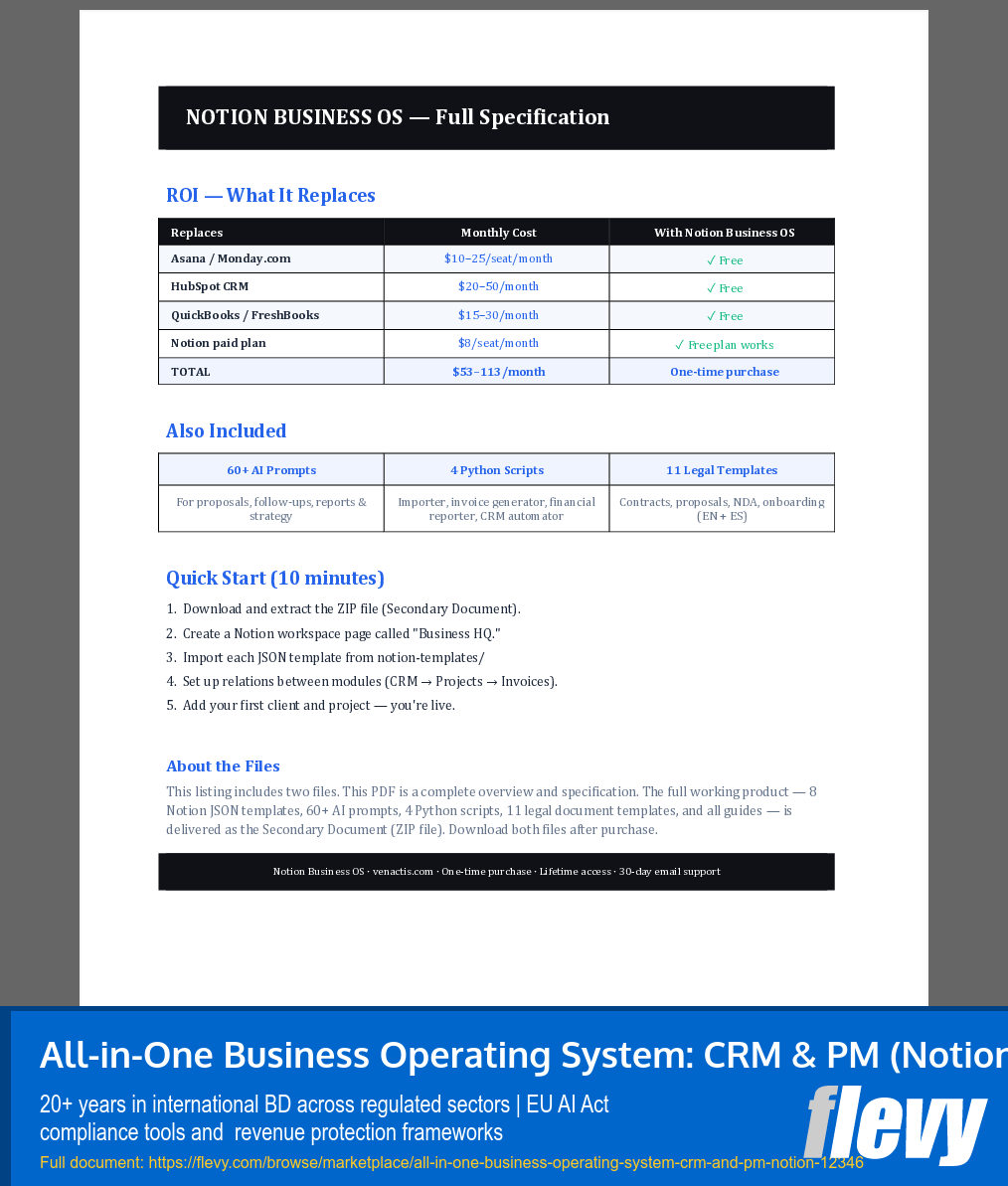 All-in-One Business Operating System: CRM & PM (Notion) (2-page Word document) Preview Image