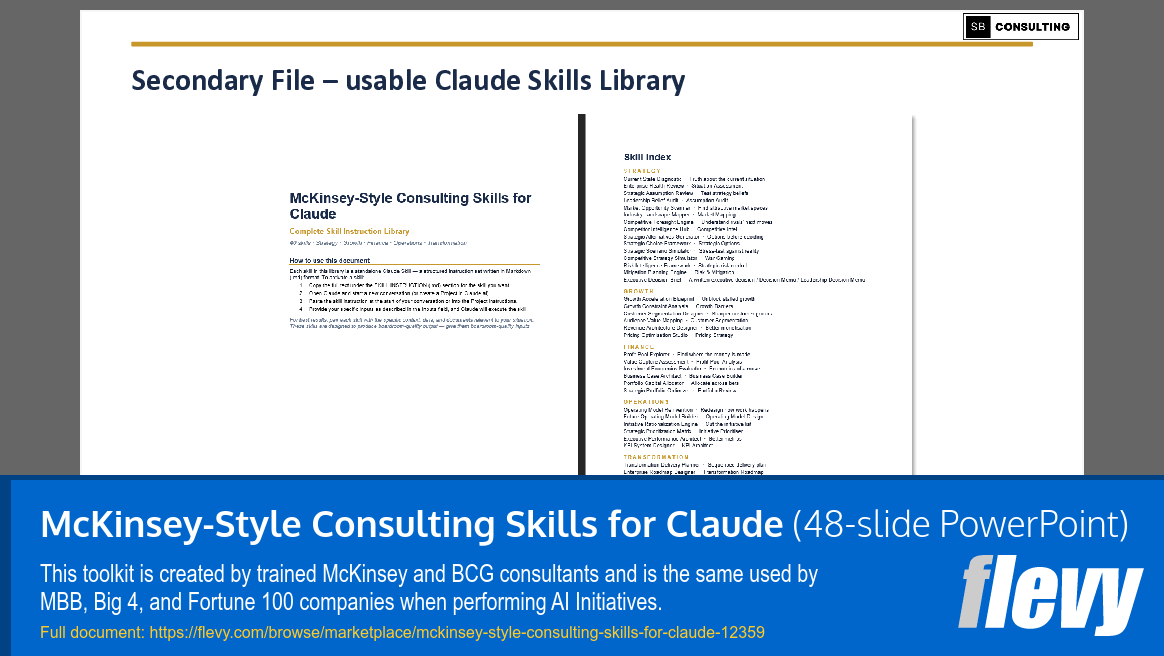 McKinsey-Style Consulting Skills for Claude (48-slide PPT PowerPoint presentation template (PPTX)) Preview Image