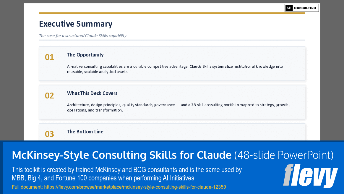 McKinsey-Style Consulting Skills for Claude (48-slide PPT PowerPoint presentation template (PPTX)) Preview Image