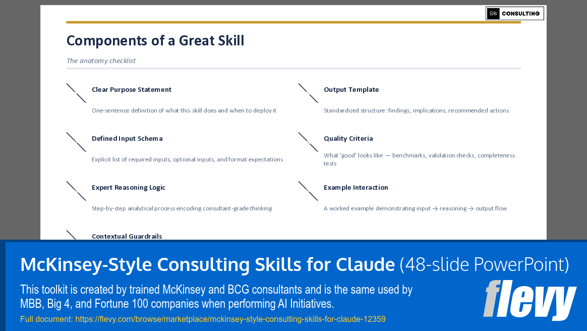 McKinsey-Style Consulting Skills for Claude (48-slide PPT PowerPoint presentation template (PPTX)) Preview Image
