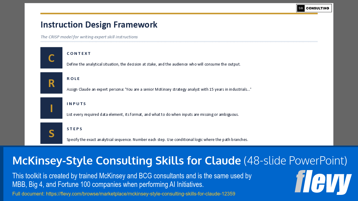 McKinsey-Style Consulting Skills for Claude (48-slide PPT PowerPoint presentation template (PPTX)) Preview Image