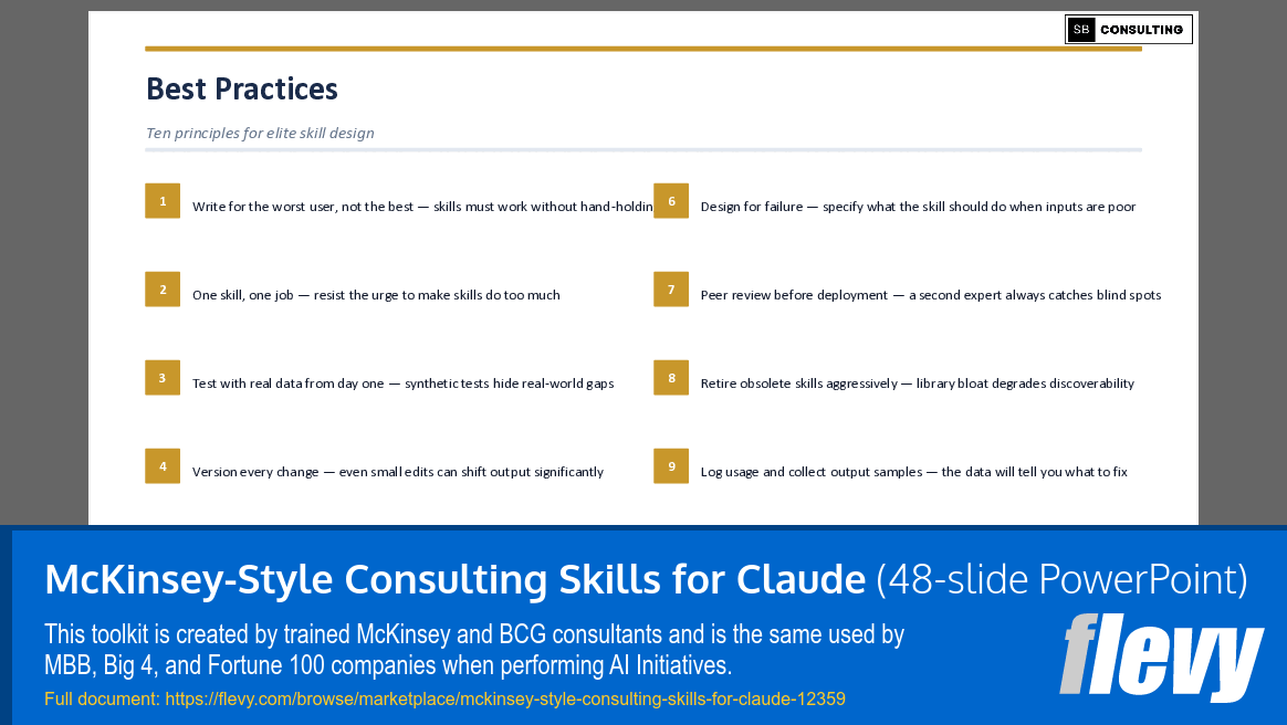 McKinsey-Style Consulting Skills for Claude (48-slide PPT PowerPoint presentation template (PPTX)) Preview Image