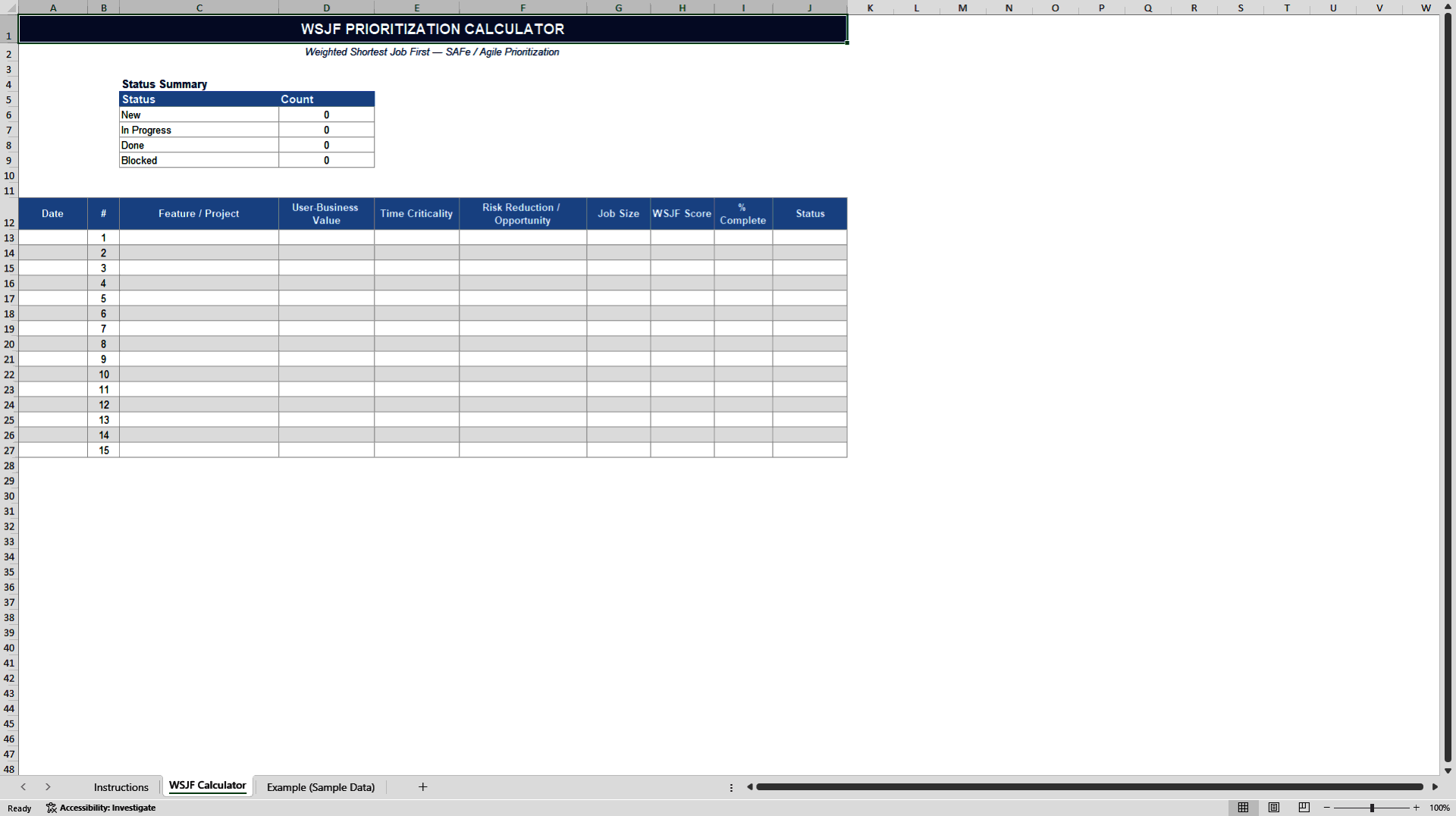 WSJF Prioritization Calculator (Bilingual EN/FR) (Excel template (XLSX)) Preview Image