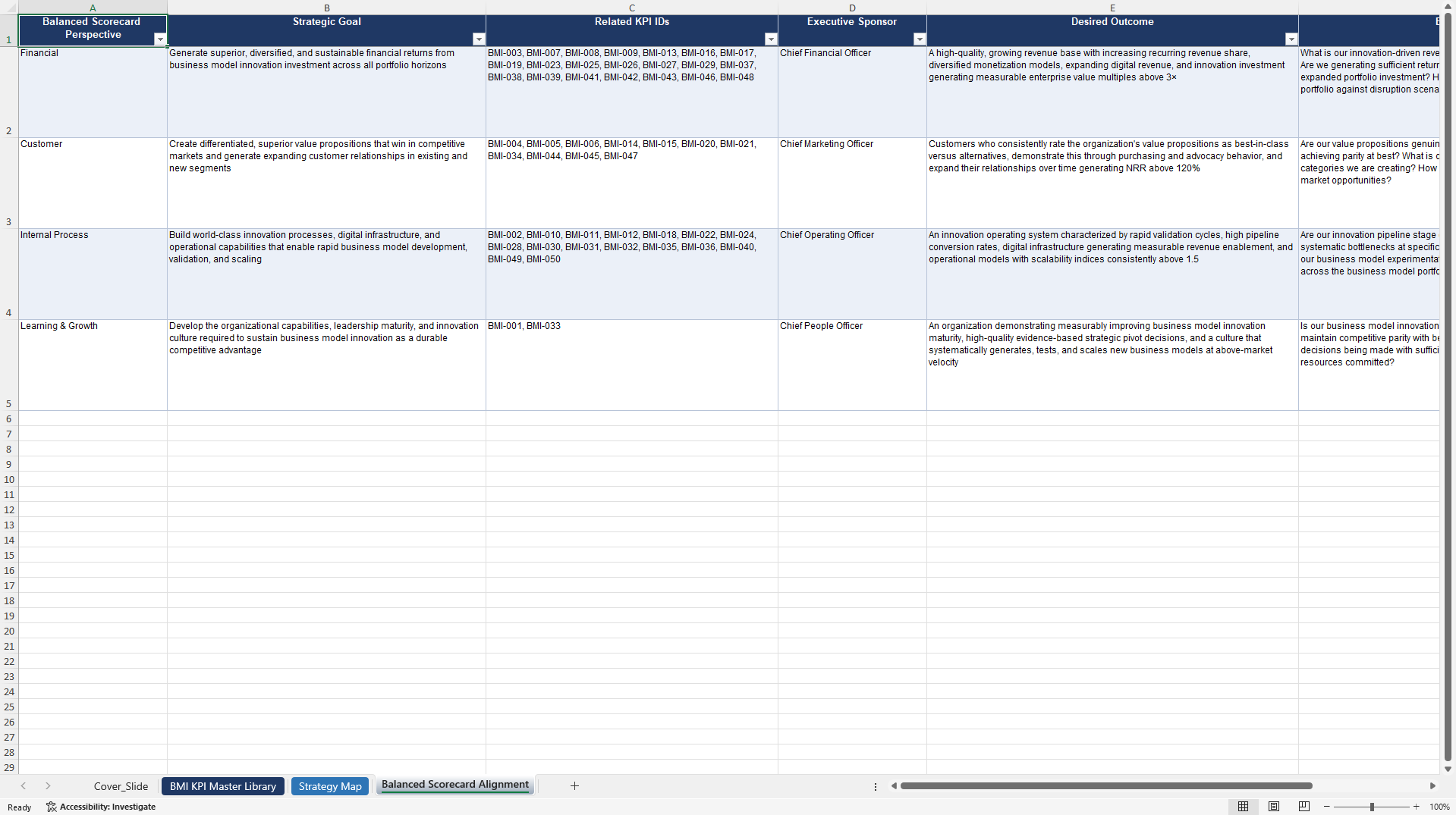Business Model Innovation KPIs & Benchmarks (Excel template (XLSX)) Preview Image