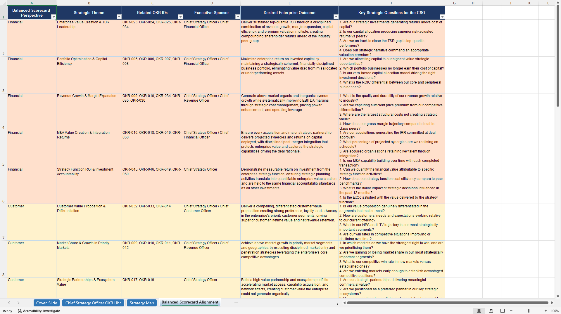 Chief Strategy Officer (CSO) OKRs (Excel template (XLSX)) Preview Image