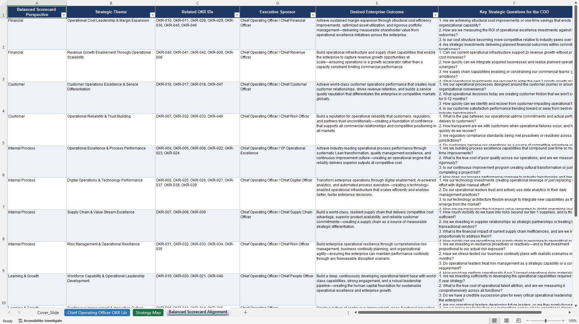 Chief Operating Officer (COO) OKRs (Excel template (XLSX)) Preview Image