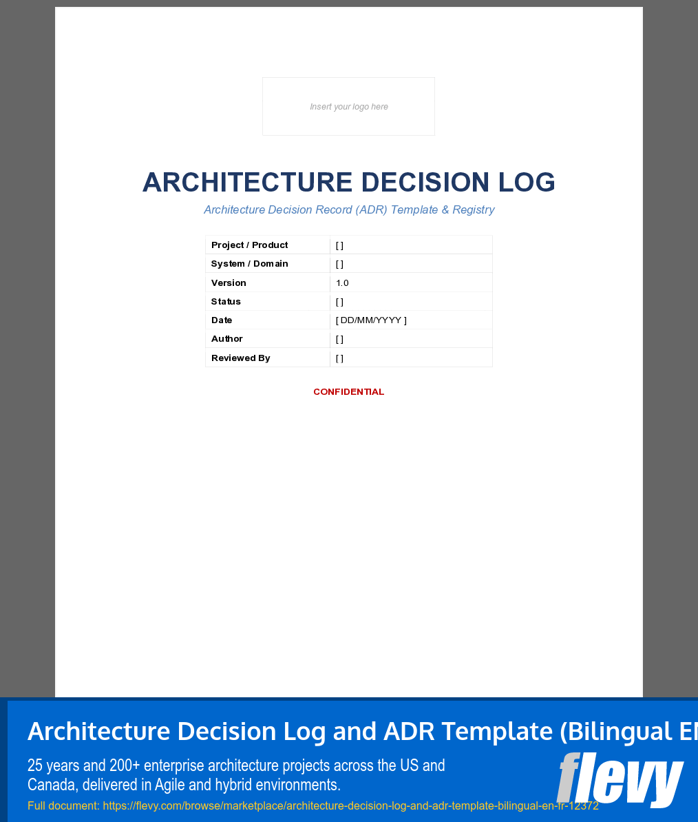 Architecture Decision Log and ADR Template (Bilingual EN/FR) (12-page Word document) Preview Image