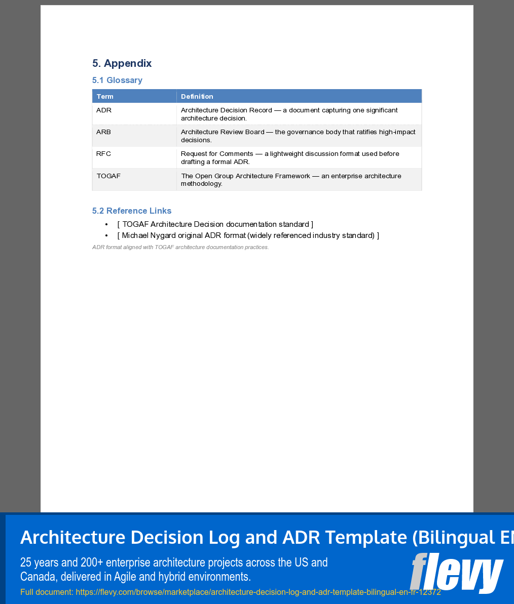 Architecture Decision Log and ADR Template (Bilingual EN/FR) (12-page Word document) Preview Image