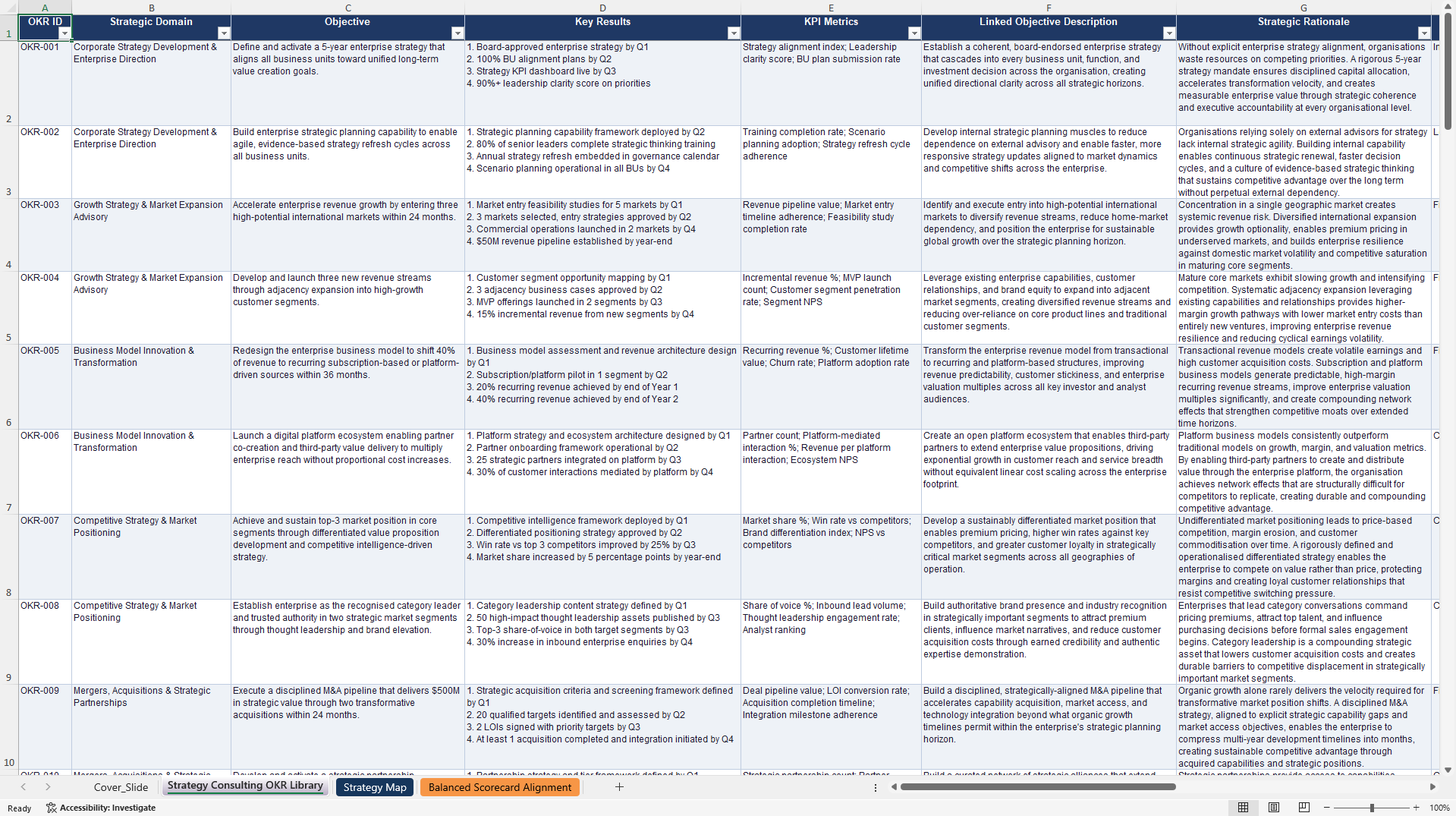 Strategy Consulting OKRs (Excel template (XLSX)) Preview Image